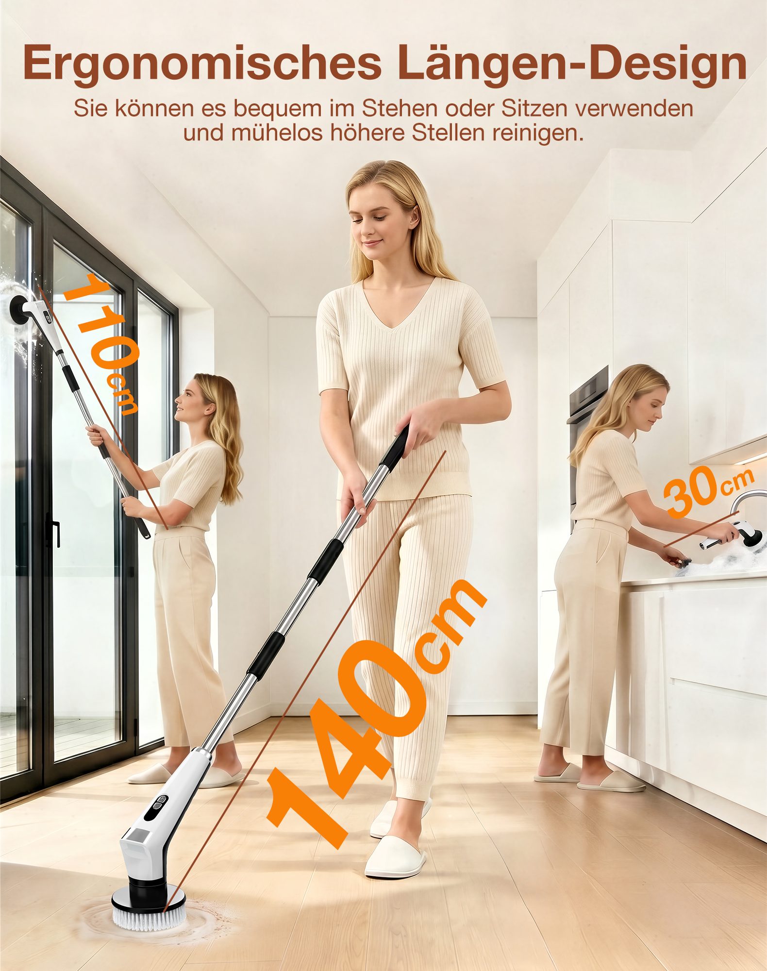 Fofile Akku-Oberflächenbürste Elektrische Reinigungsbürste mit 9 Wechselbürsten 3000 mAh Akku, 10 cm Bürstendurchmesser, IPX8 Wasserdicht, 3 Geschwindigkeiten, LED Licht, Verstellbarem Griff