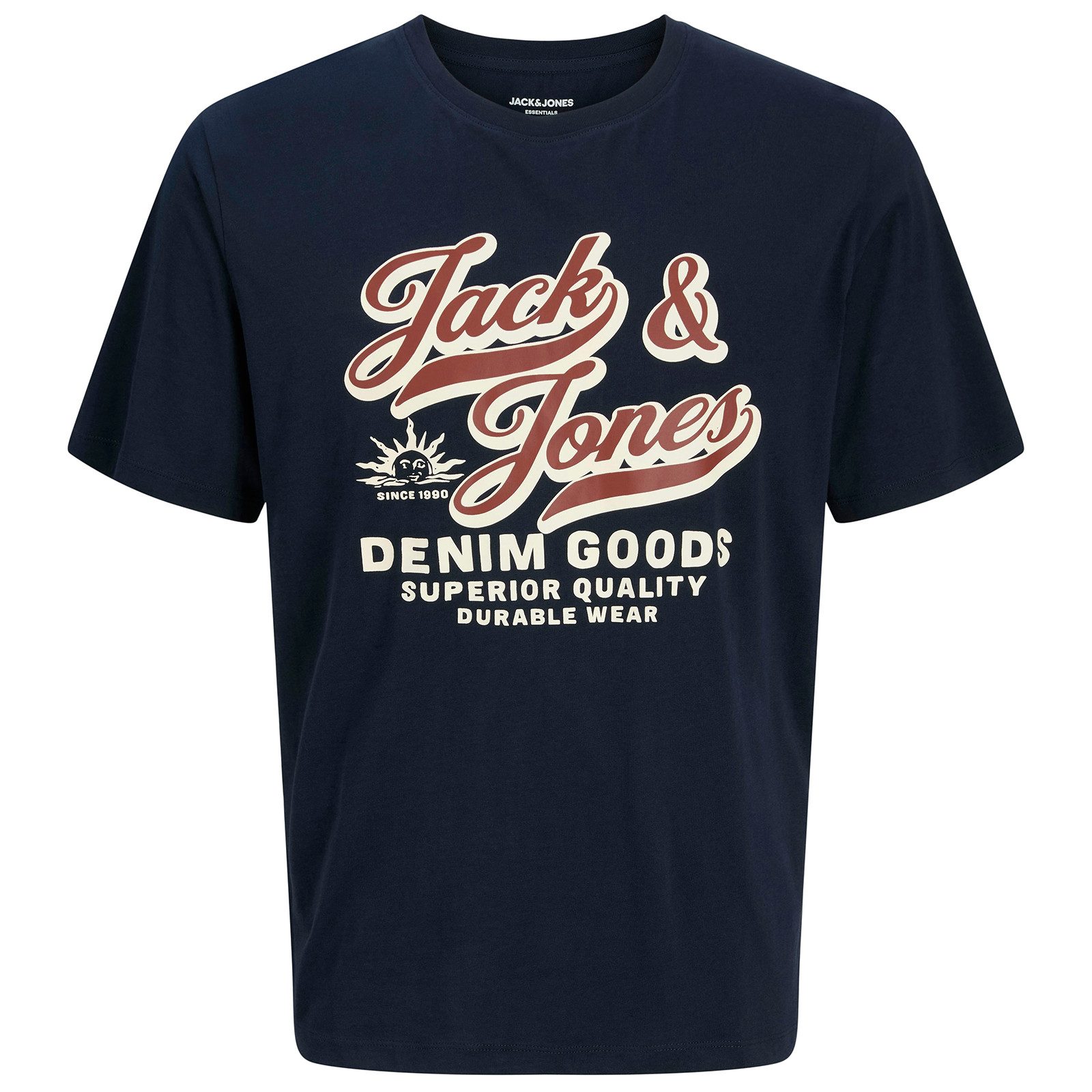 Rundhalsshirt Jack&Jones T-Shirt Übergröße navy großer Logoprint