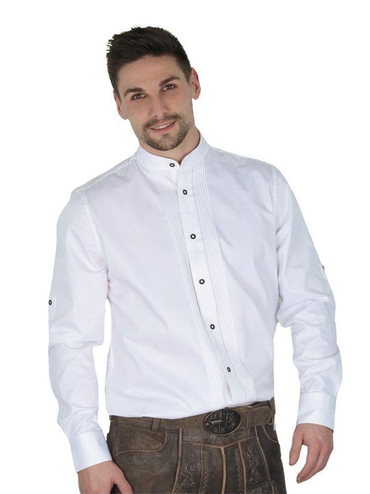FUCHS Trachtenhemd Trachten Hemd Herren Ignaz Stehkragen weiß weiß
