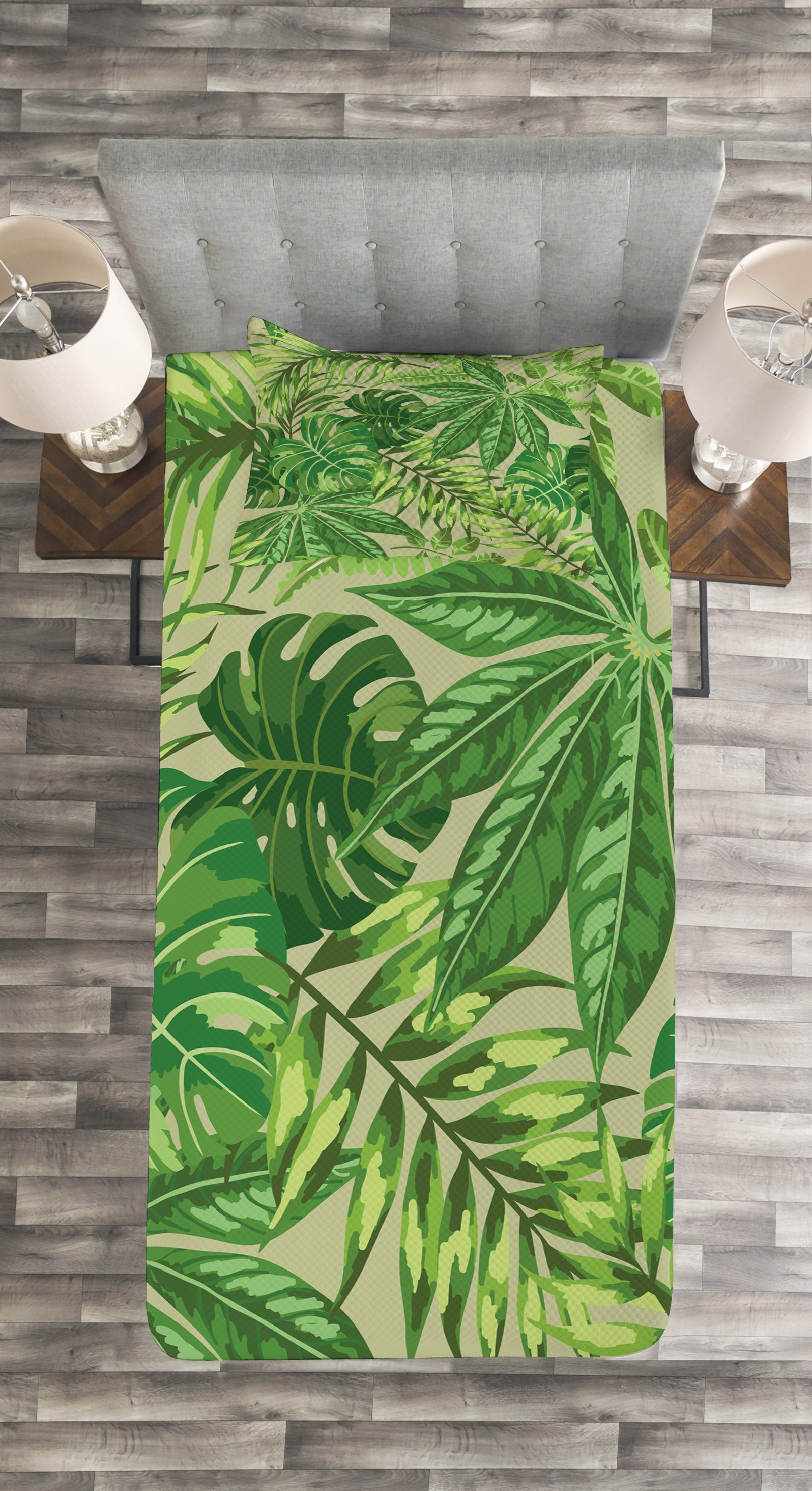 Tagesdecke Waschbar, Blatt Kissenbezügen Grünes Aloha Frischer mit Set Dschungel Abakuhaus,