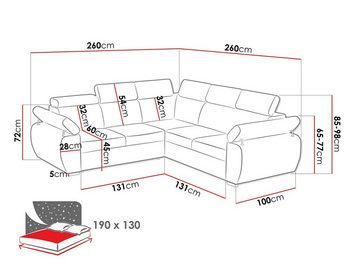 MIRJAN24 Ecksofa Boston Maxi, mit Bettkasten und Schlaffunktion, Polsterecke mit Einstellbare Kopfstützen, Ottomane Universal