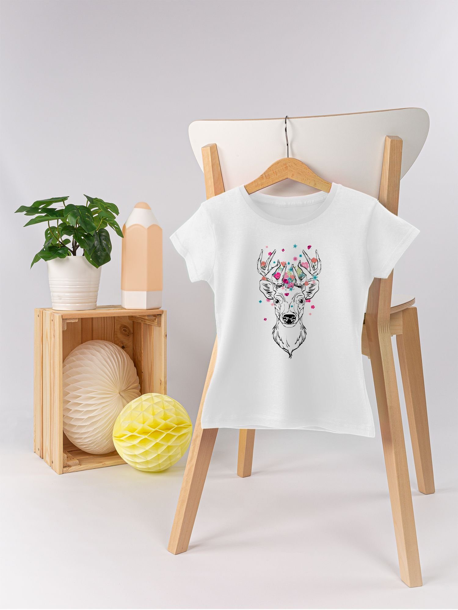 Kinder T-Shirt Shirtracer mit Outfit 1 schwarz für Hirsch Blumen Mode Weiß - Oktoberfest kleinen
