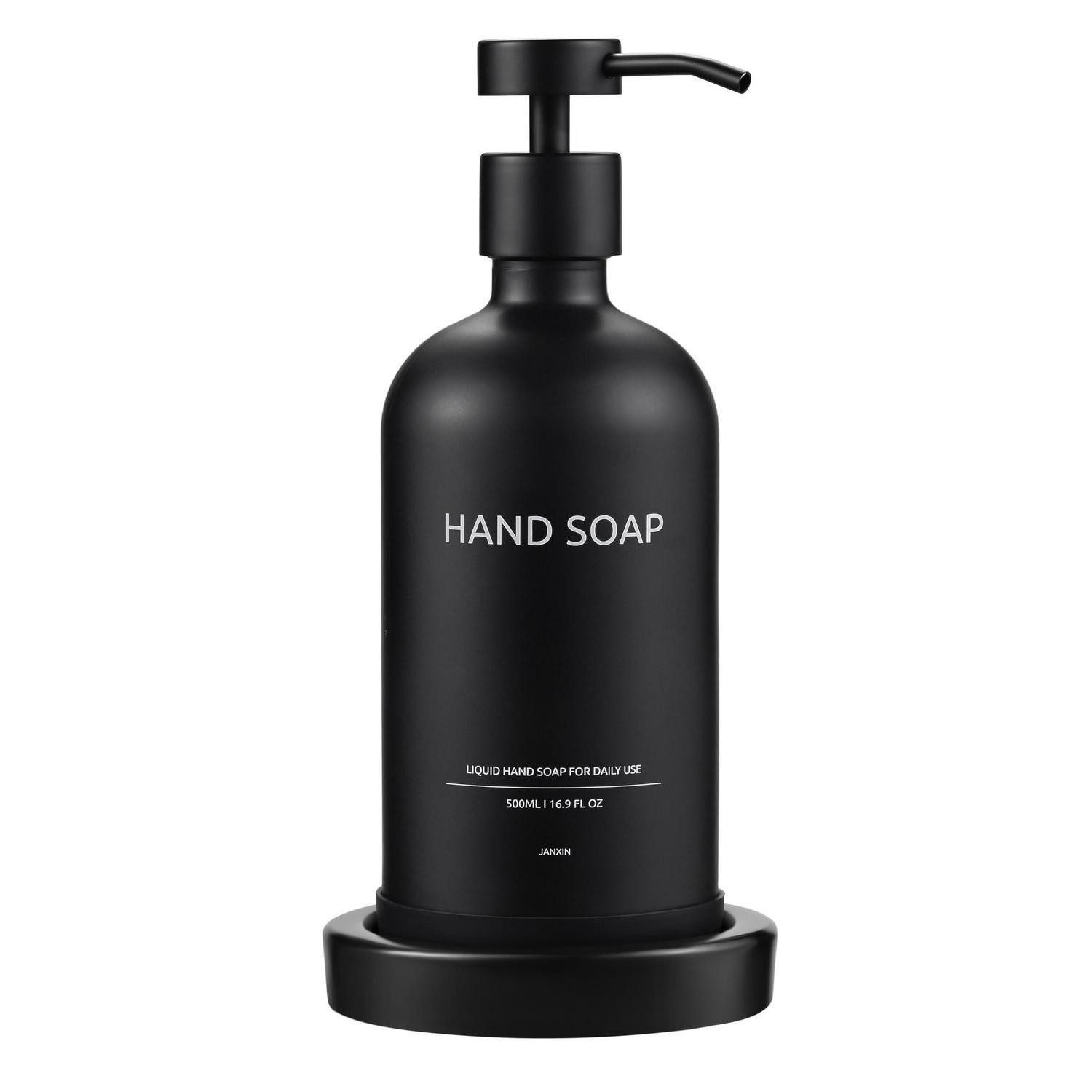 LuxusKollektion Seifenspender Seifenspender Schwarz Glas mit Keramikschale 500ml
