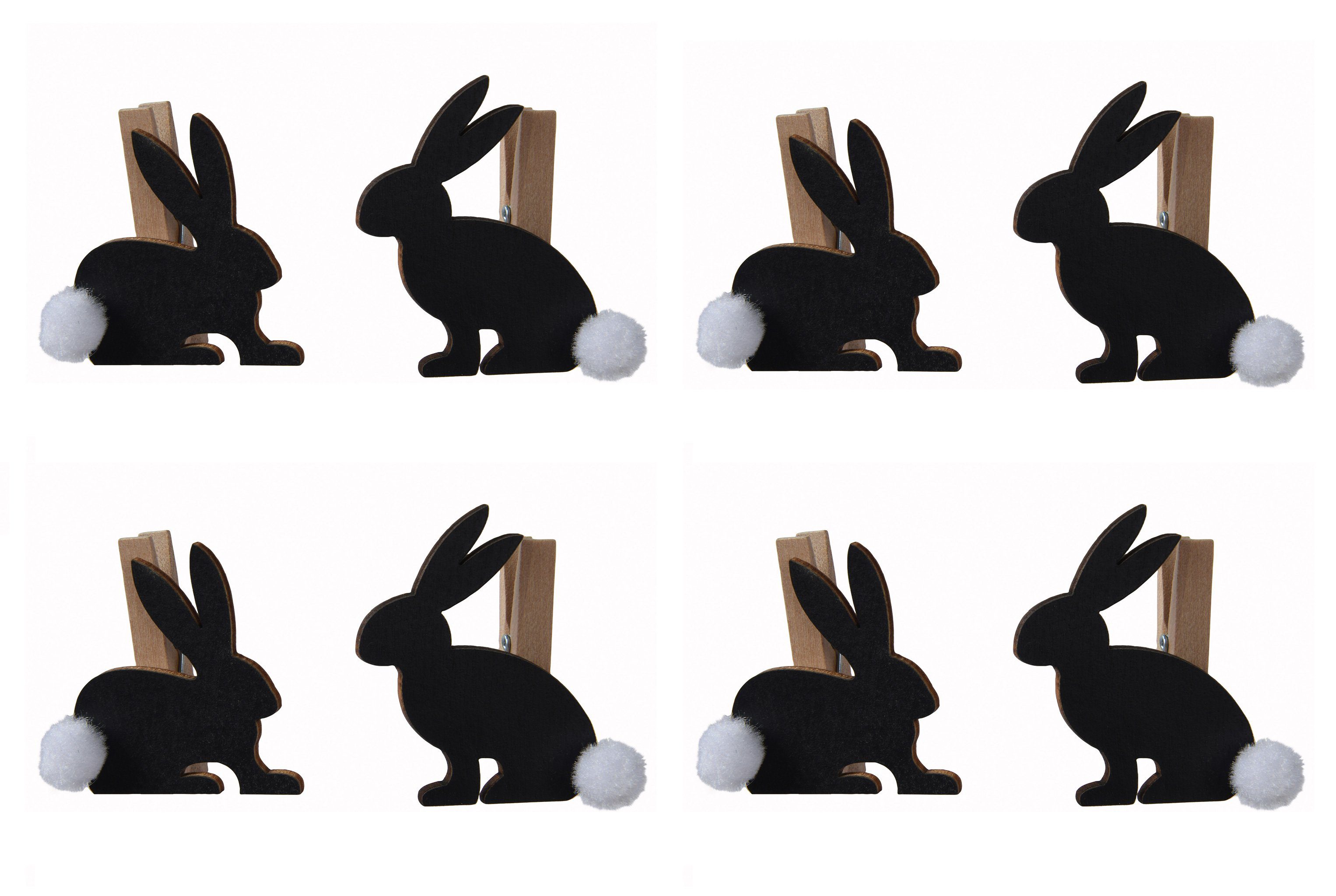 Decoris season decorations Osterhase, Holzklammern mit Hasen 4x5cm zum Dekorieren & Basteln 8 Stück Schwarz