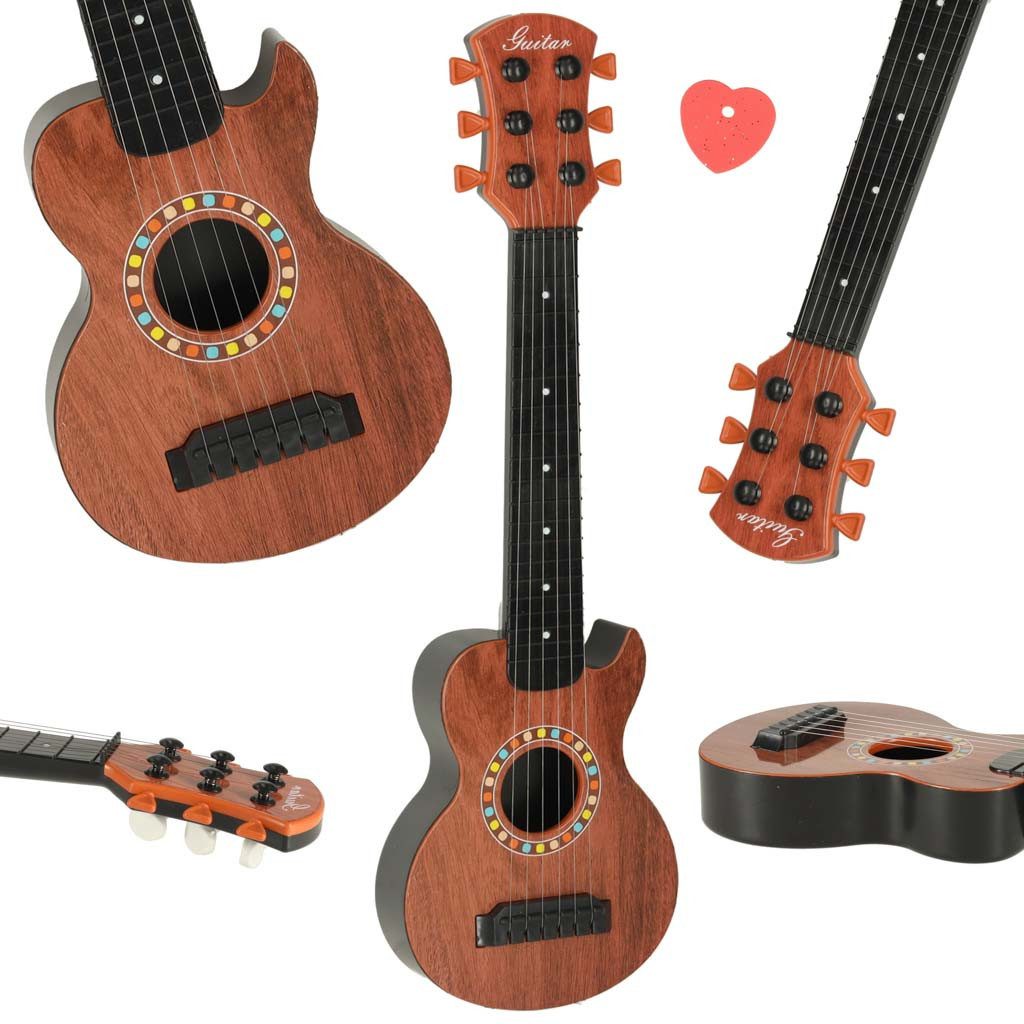 Ikonka Spiel-Gitarre Kindergitarre Konzertgitarre Musikinstrument, (Spar-Set, 1 tlg., 47 x 14 x 5 cm leicht), 6 stimmbare Saiten, Holzoptik, leicht, ab 4 Jahren