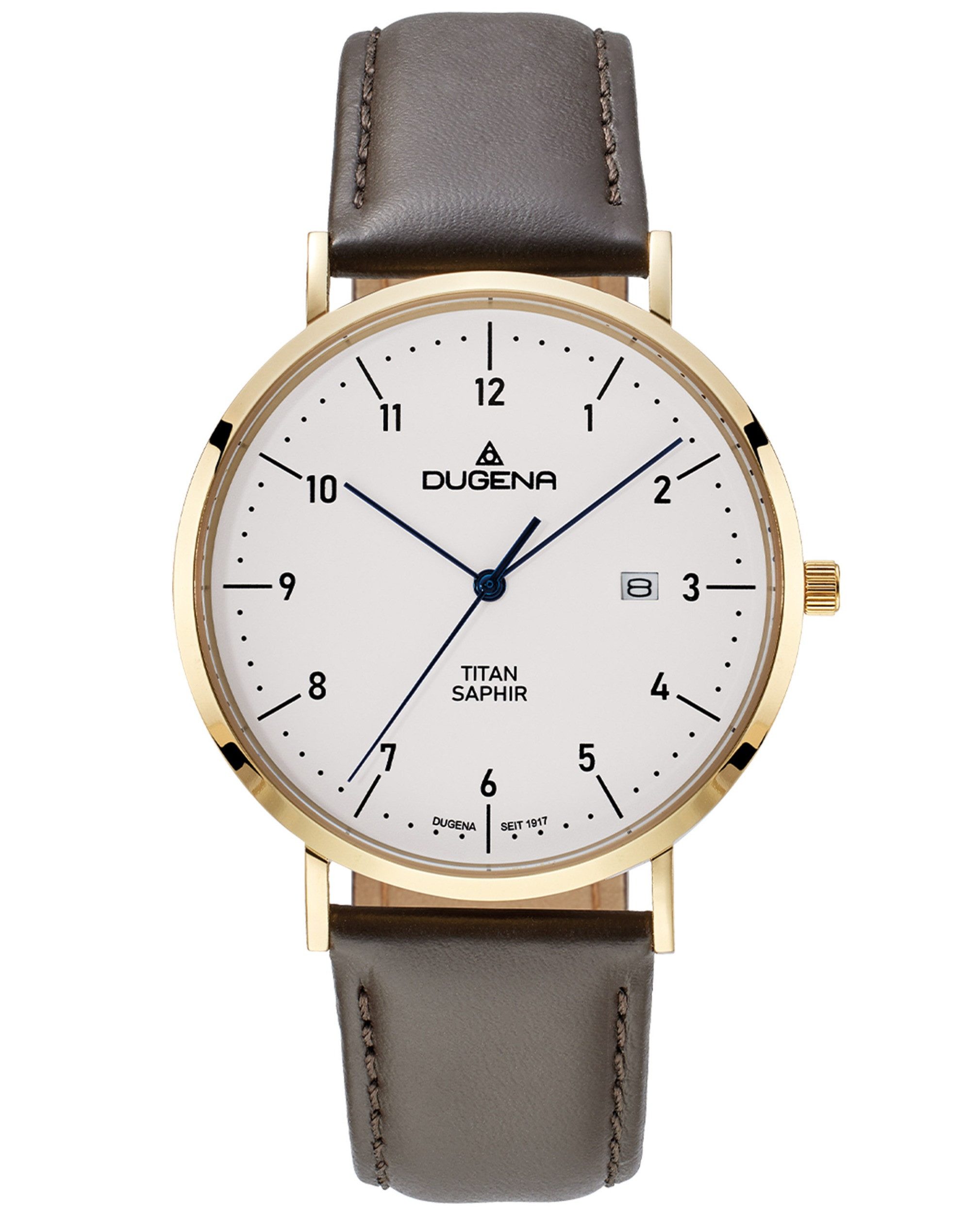 Dugena Titanuhr Dugena Herren-Uhr Stuttgart Quarz Titan Gold-Ton Leder-Band 4461216