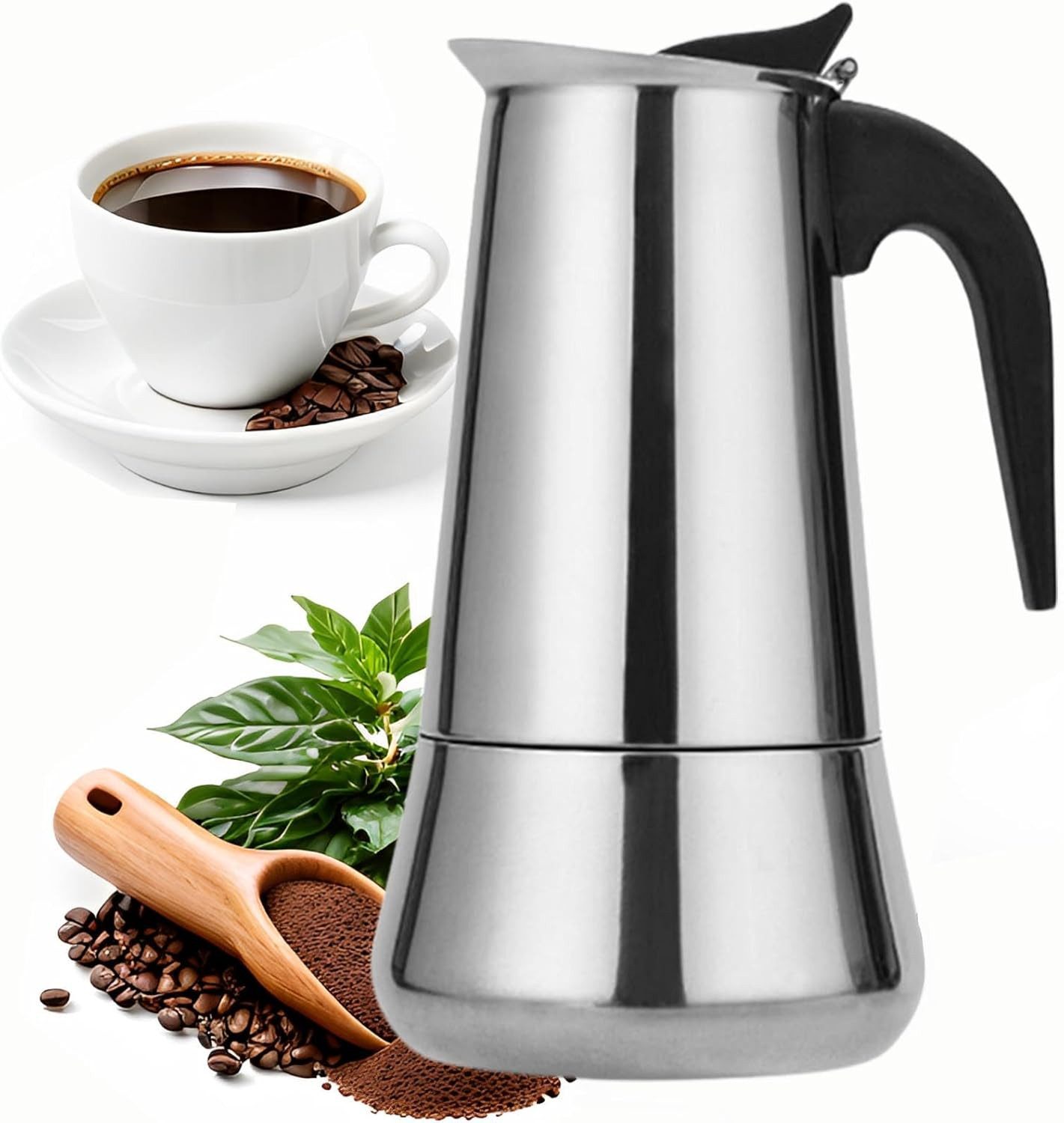 AURIVION Kaffeekanne Espressokocher Edelstahl 300ml für 6 Tassen Induktion, 0.9 l, (Set, 1-St., Espressokanne induktionsgeeignet, robust & stilvoll), Mokkakanne hochwertig für Espresso & Kaffeeliebhaber