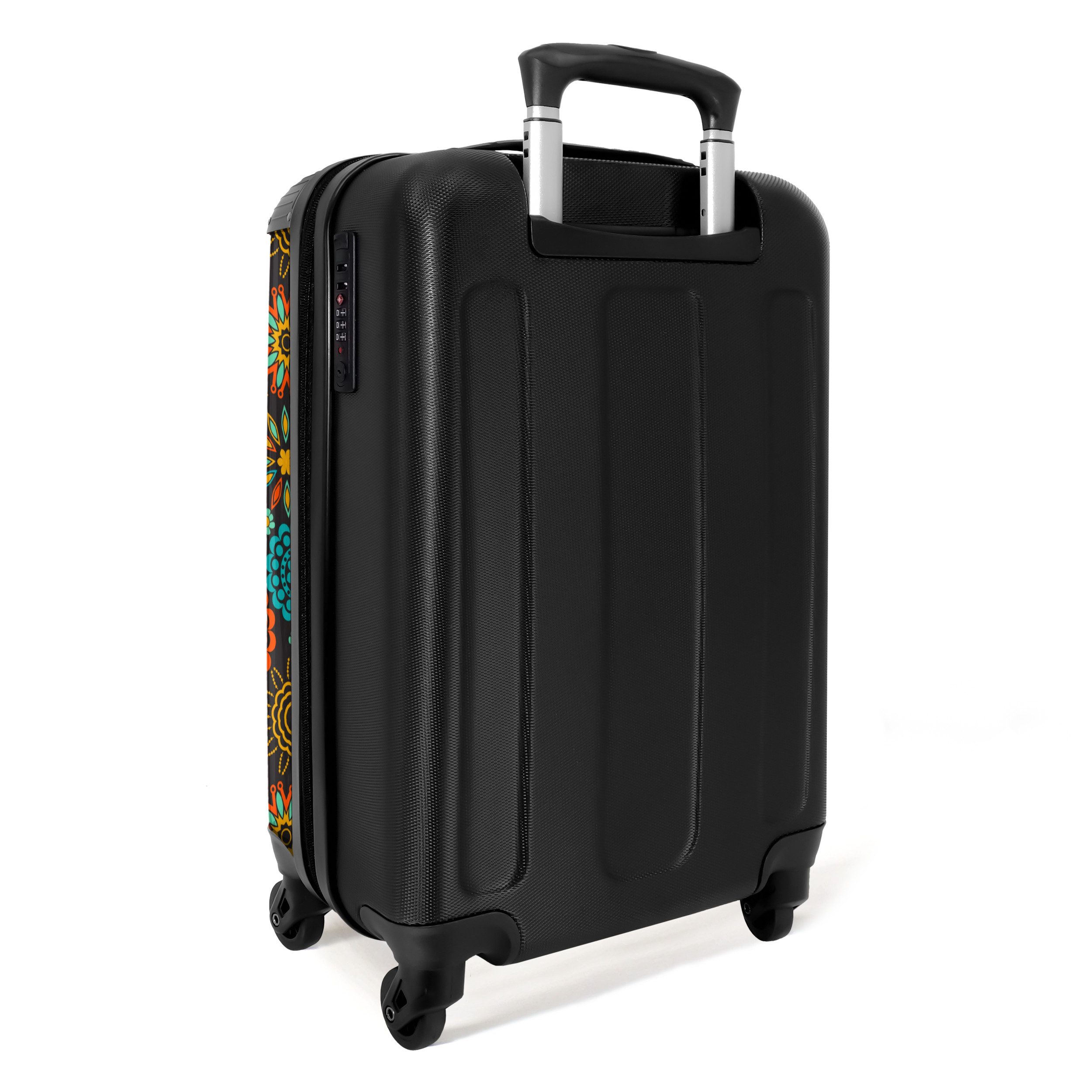 NoBoringSuitcases.com© Hartschalen-Trolley Boho - Blumen - Muster 55x35x20cm, 4 Rollen, Reisetasche mit Rollen, Koffer Handgepäck Flugzeug