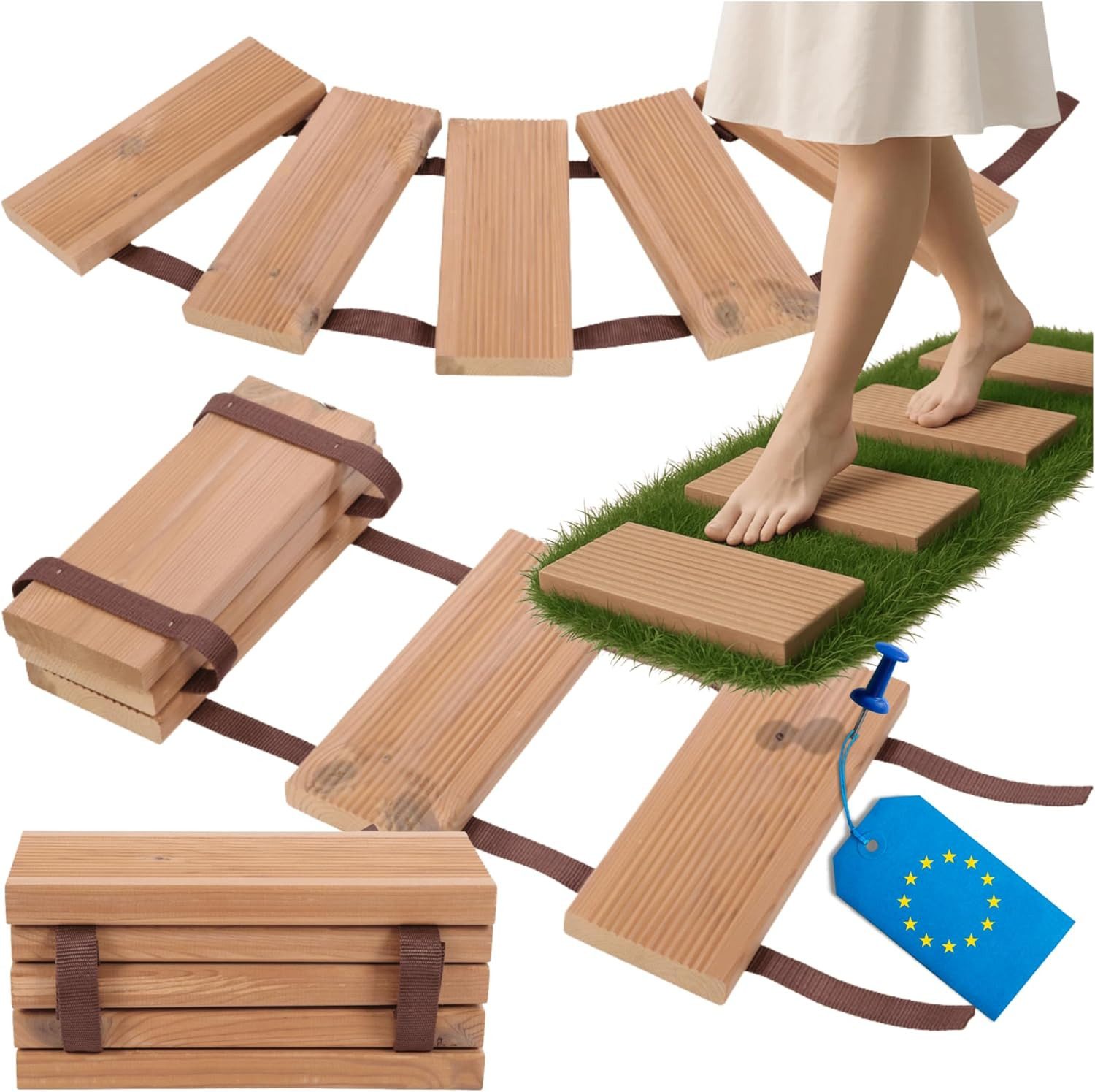 Modo24 Holzfliesen Rollweg aus Thermokiefer, Gartenweg aus Holz zum Ausrollen, Natürlich, witterungsbeständig, Thermoholz Wegplatten für Garten, Beet & Terrasse