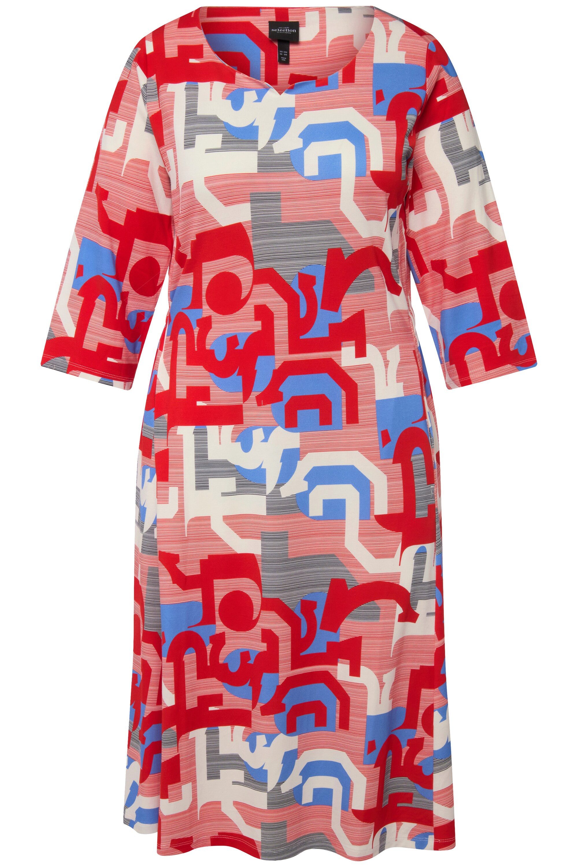 Ulla Popken Midikleid Midikleid grafisches Design Herzausschnitt 3/4-Arm günstig online kaufen