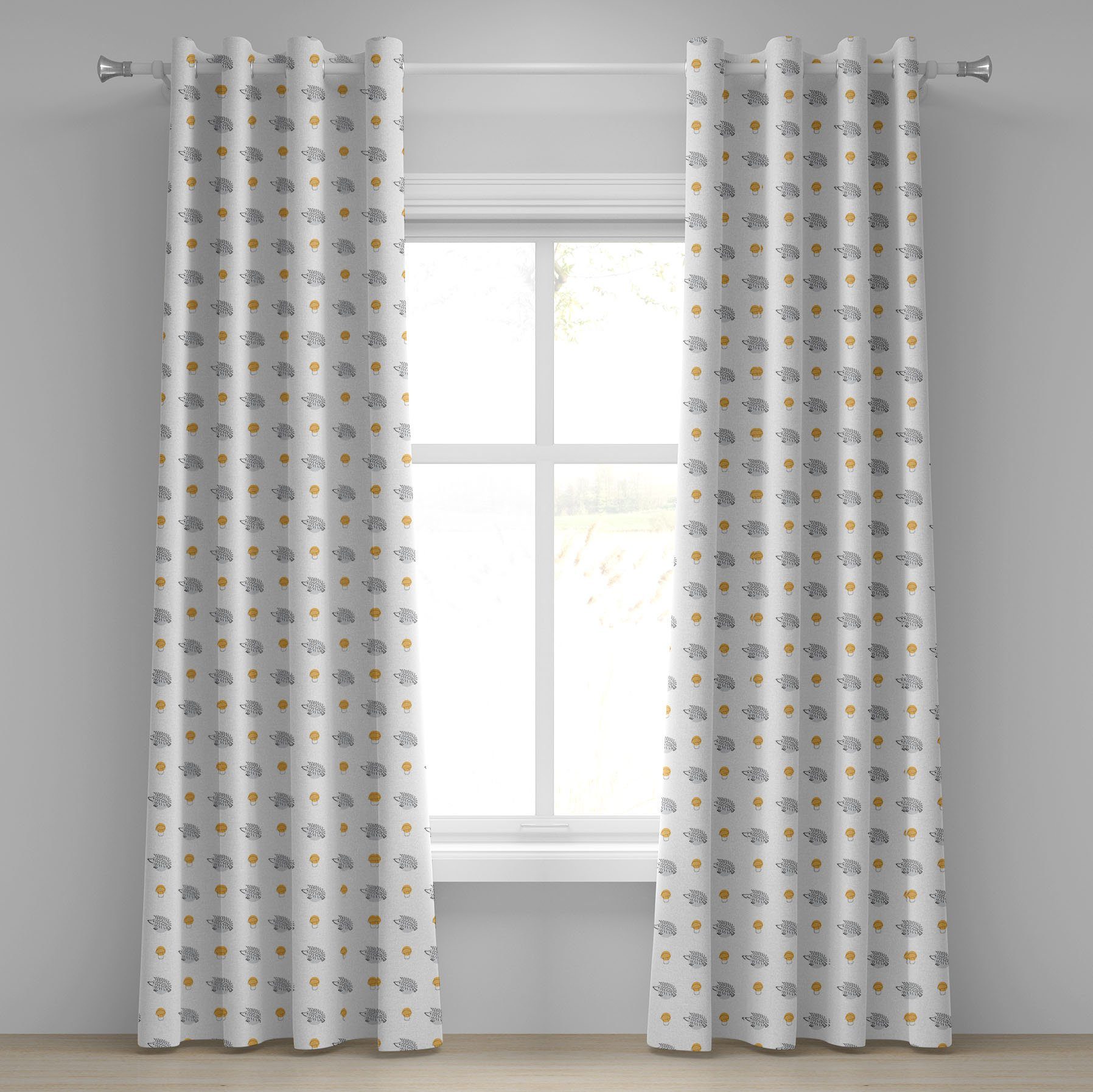 Gardine Dekorative 2-Panel-Fenstervorhänge für Schlafzimmer Wohnzimmer, Abakuhaus, Igel Skizze Illustrationen