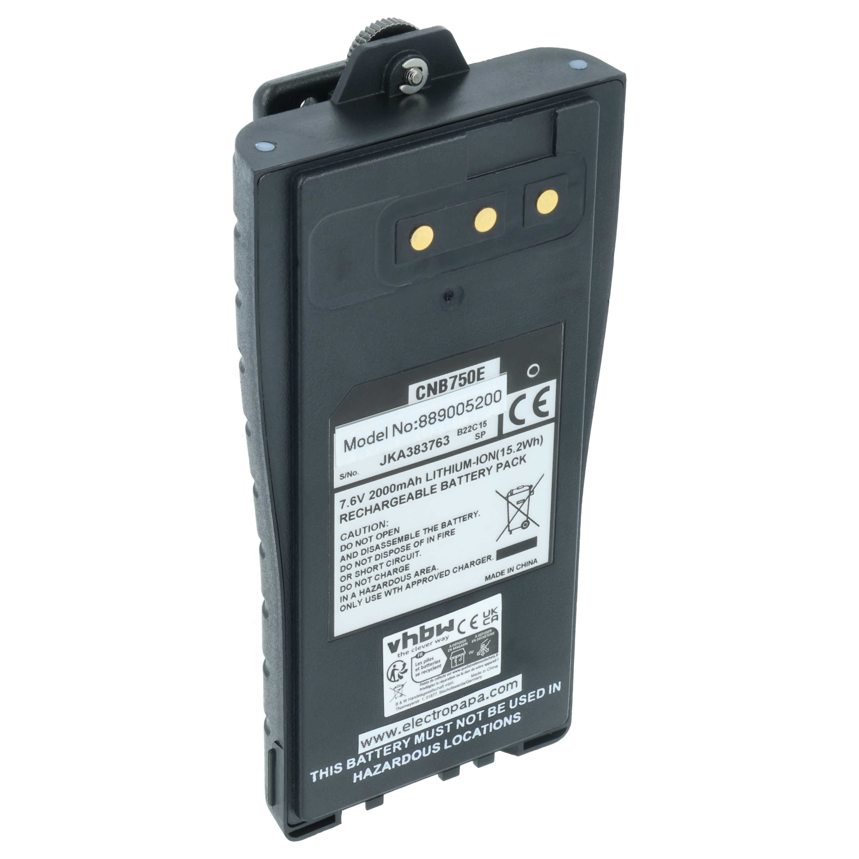 vhbw Akku passend für Entel HT716T, HT716, HT722S, HT722, HT715, HT713S, Akku Akku Li-Ion 2000 mAh (7,6 V, 1 St), Leistungsfähiger Austausch-Akku für Ihr Funkgerät, Walkie-Talkie