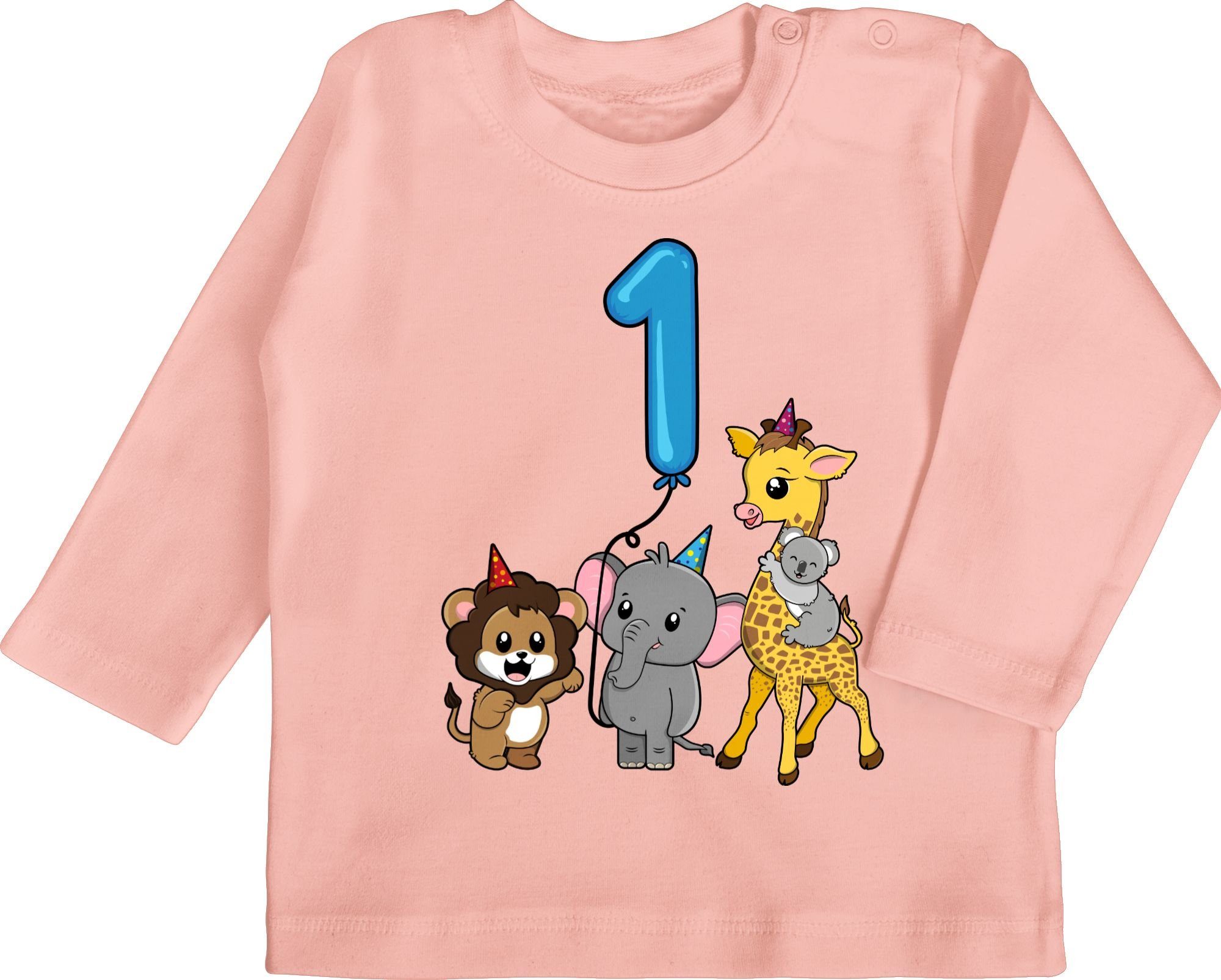 Shirtracer T-Shirt Tiere mit Ballon Erster 1. Geburtstag 1 Babyrosa