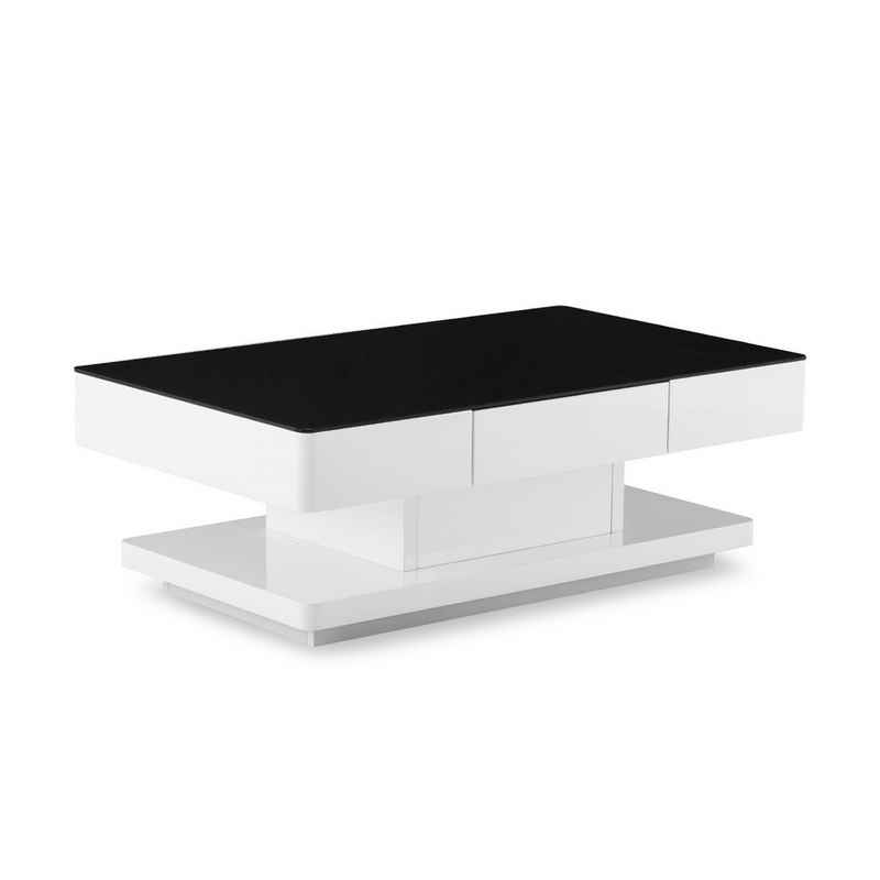 CLIPOP Couchtisch Moderner Beistelltisch (1 Tisch), Glasplatte Wohnzimmertisch mit 2 Schubladen