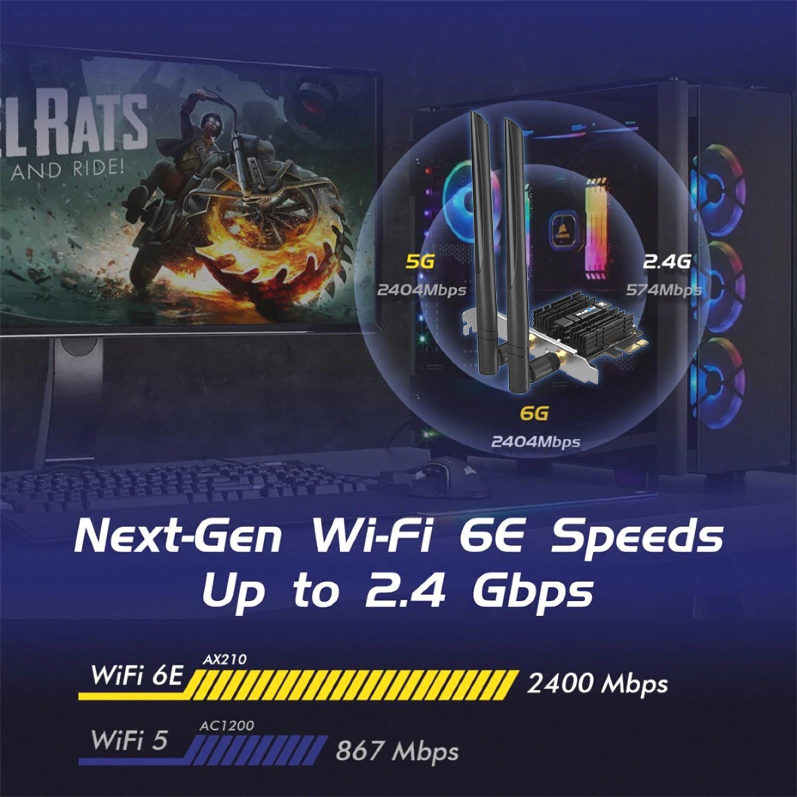 BRAINZAP WLAN-Adapter WiFi 6E (802.11ax) AX210 PCIe WLAN-Karte Bluetooth 5.2, WiFi 6E (802.11ax), Bluetooth, PCIe