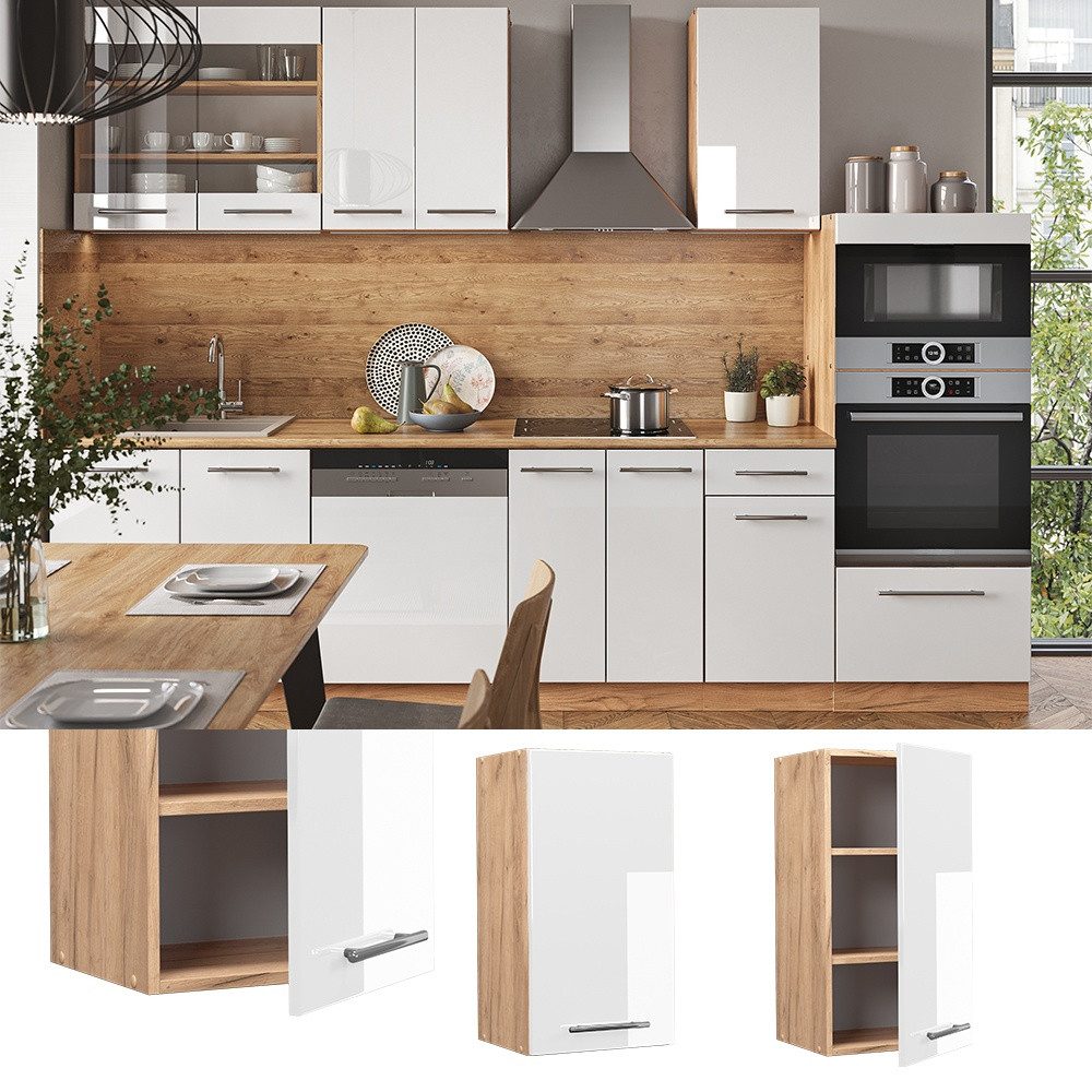 Vicco Hängeschrank Fame-Line, Weiß Hochglanz/Goldkraft Eiche, 40 cm (1-St) – Bild 2 von 5