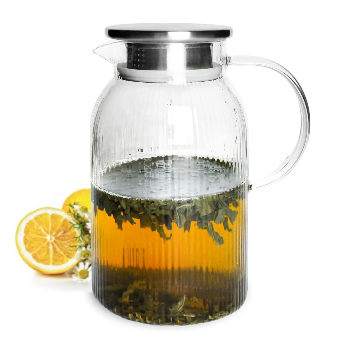 Wasserkaraffe 1,5L mit Edelstahl Filter Relief Wasserkrug Wasserkaraffe Glaskaraffe