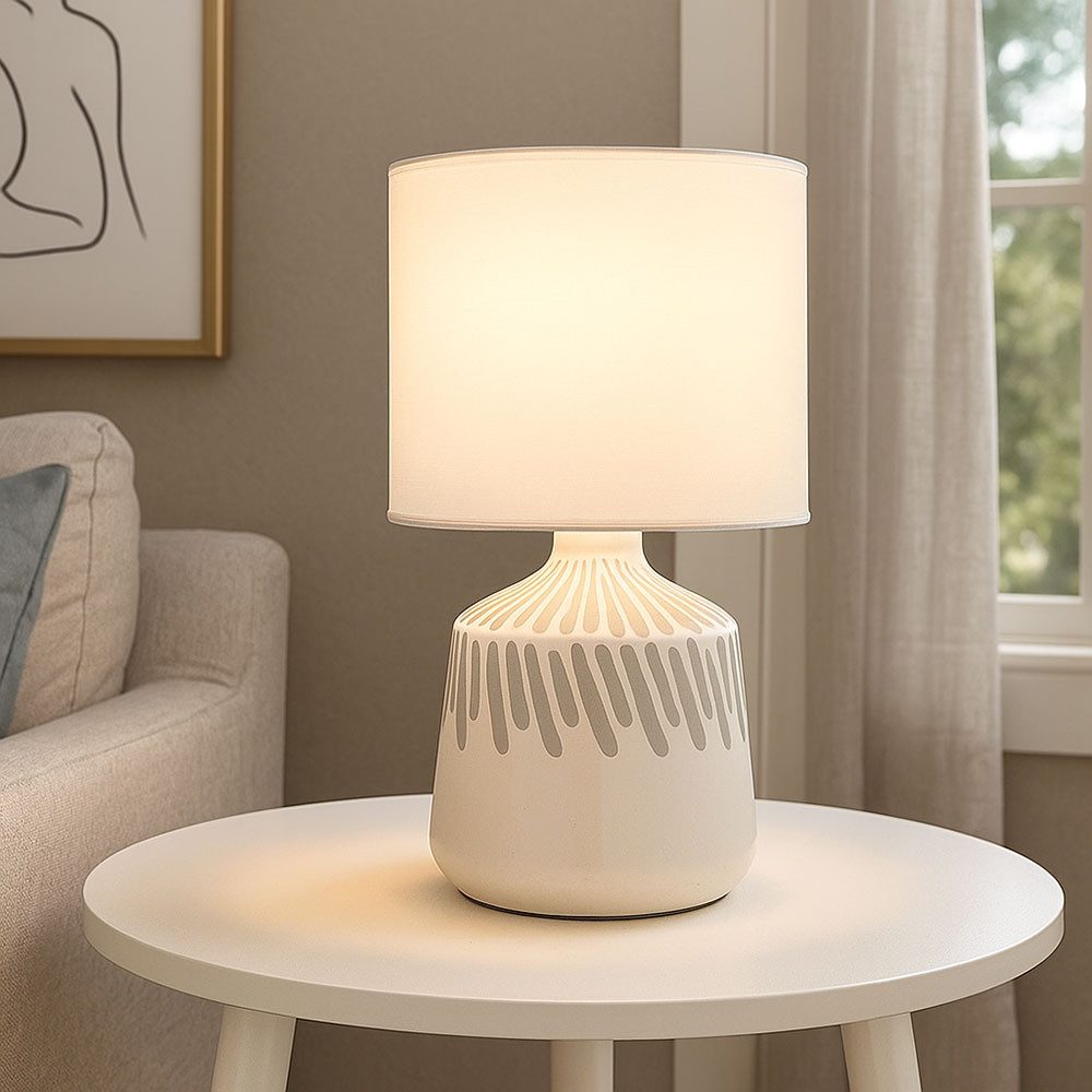 GLOBO LIGHTING Tischleuchte, Leuchtmittel nicht inklusive, Tischlampe Nachttischlampe Tischleuchte weiß Textil Keramik H 31,5 cm
