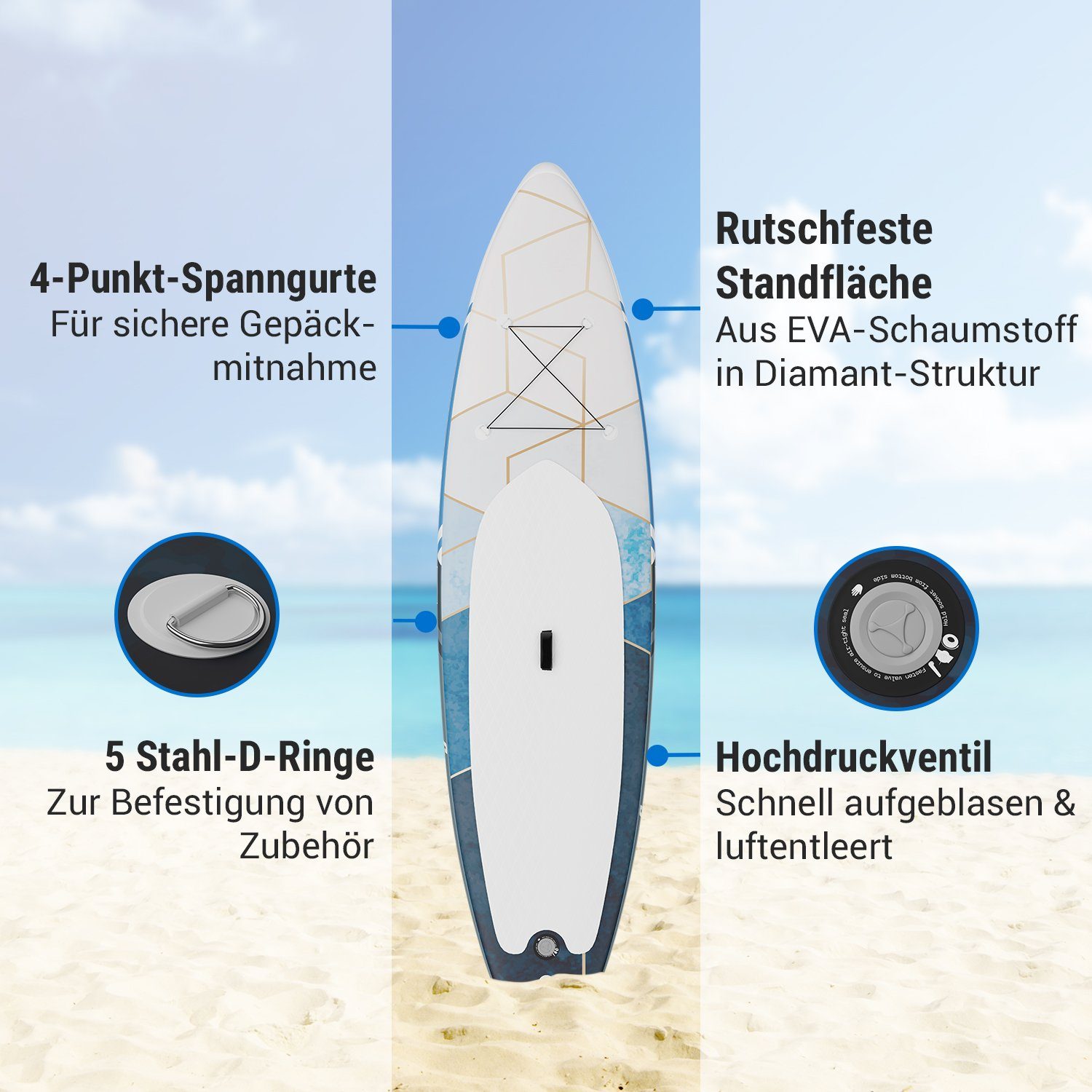 Capital Sports Inflatable SUP-Board Lanikai Cruiser 9.8, Paddle Board, (Set), Stand Up Paddling Board Standup Paddle Board SUP Board Paddel Board