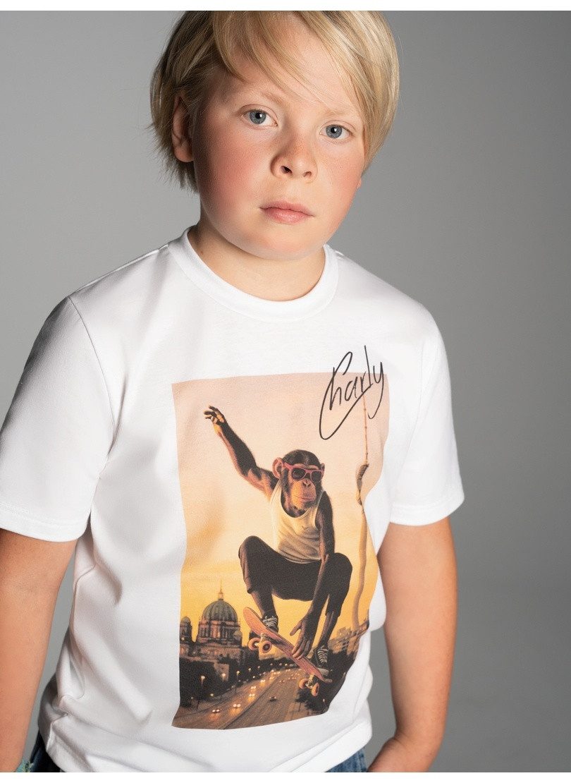 Trigema T-Shirt TRIGEMA T-Shirt trigema Affe Charly Skateboard (1-tlg)