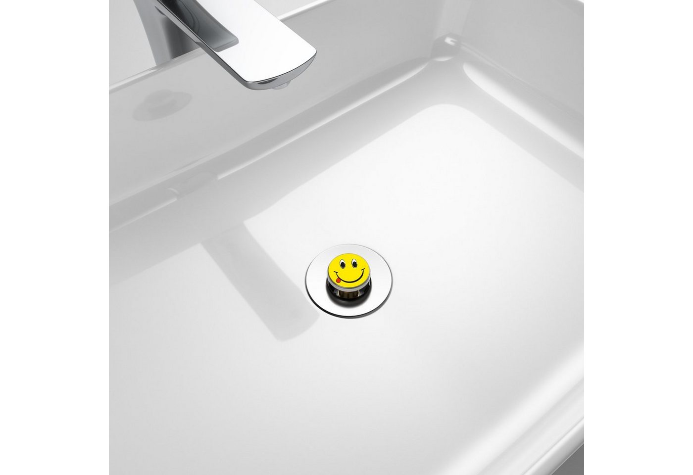 Thumbnail - Sanilo Waschbeckenstöpsel Pop-Up Smiley, hochwertig, universell, mit Motiv, 100% wasserdicht