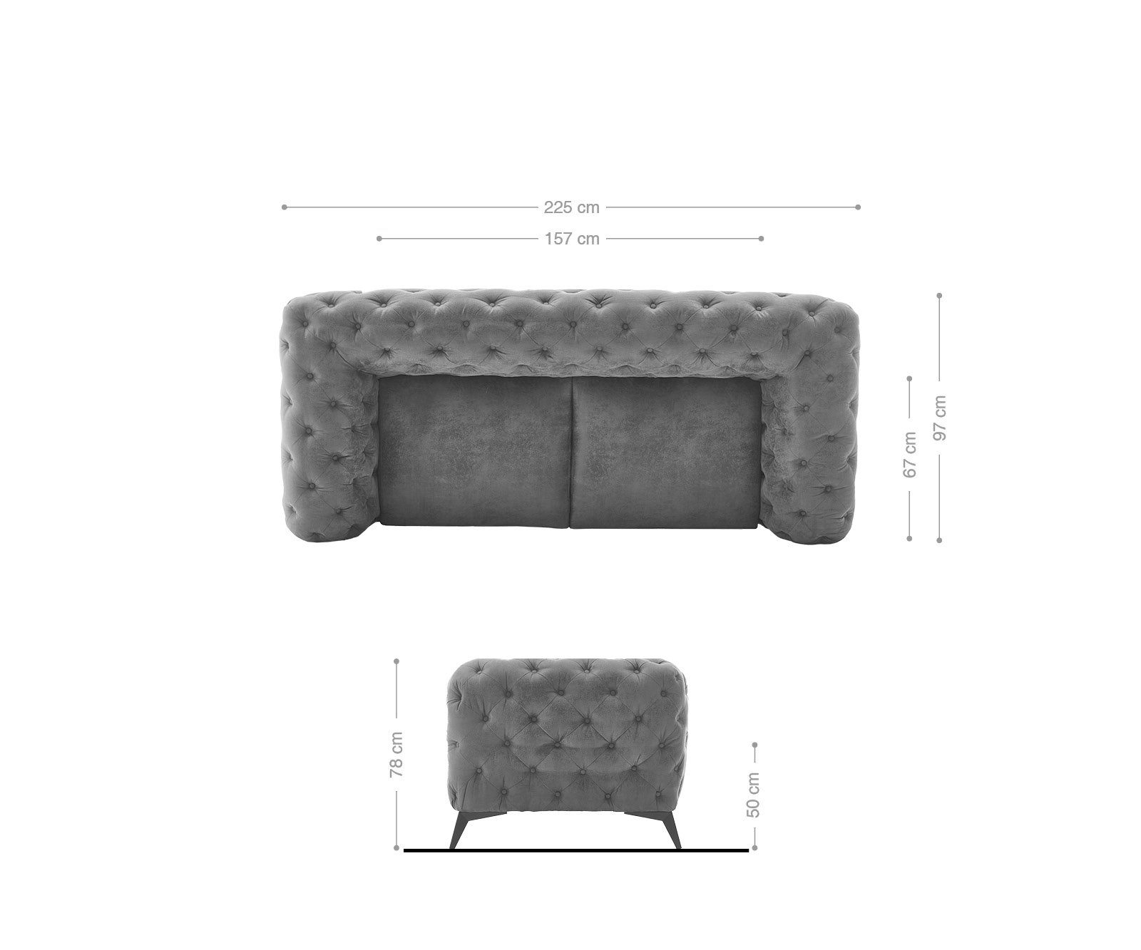 3-Sitzer DELIFE Corleone, 3-Sitzer 225x97 cm Samt Grau Couch