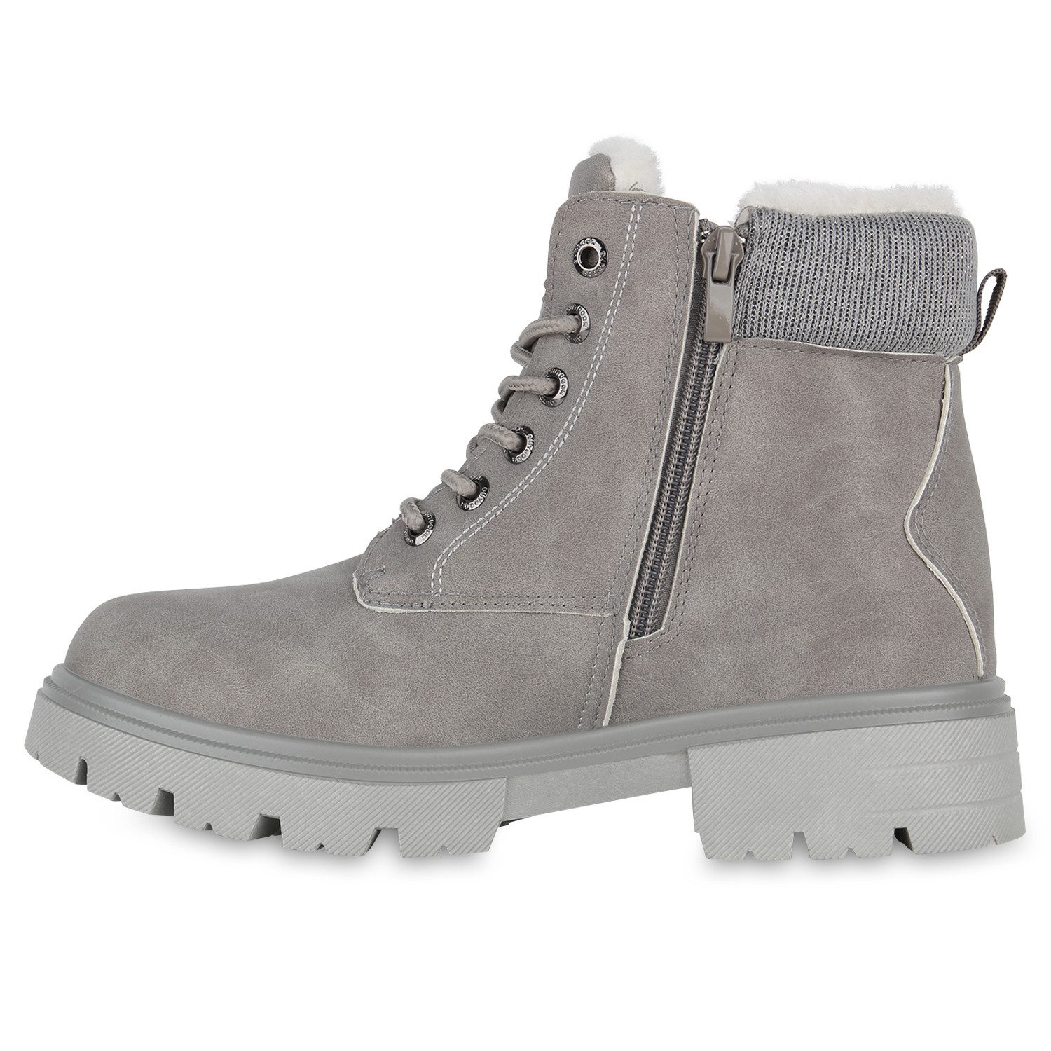 VAN HILL 841423 Stiefelette Damen Warm Gefütterte Worker Boots Stiefeletten Bequeme