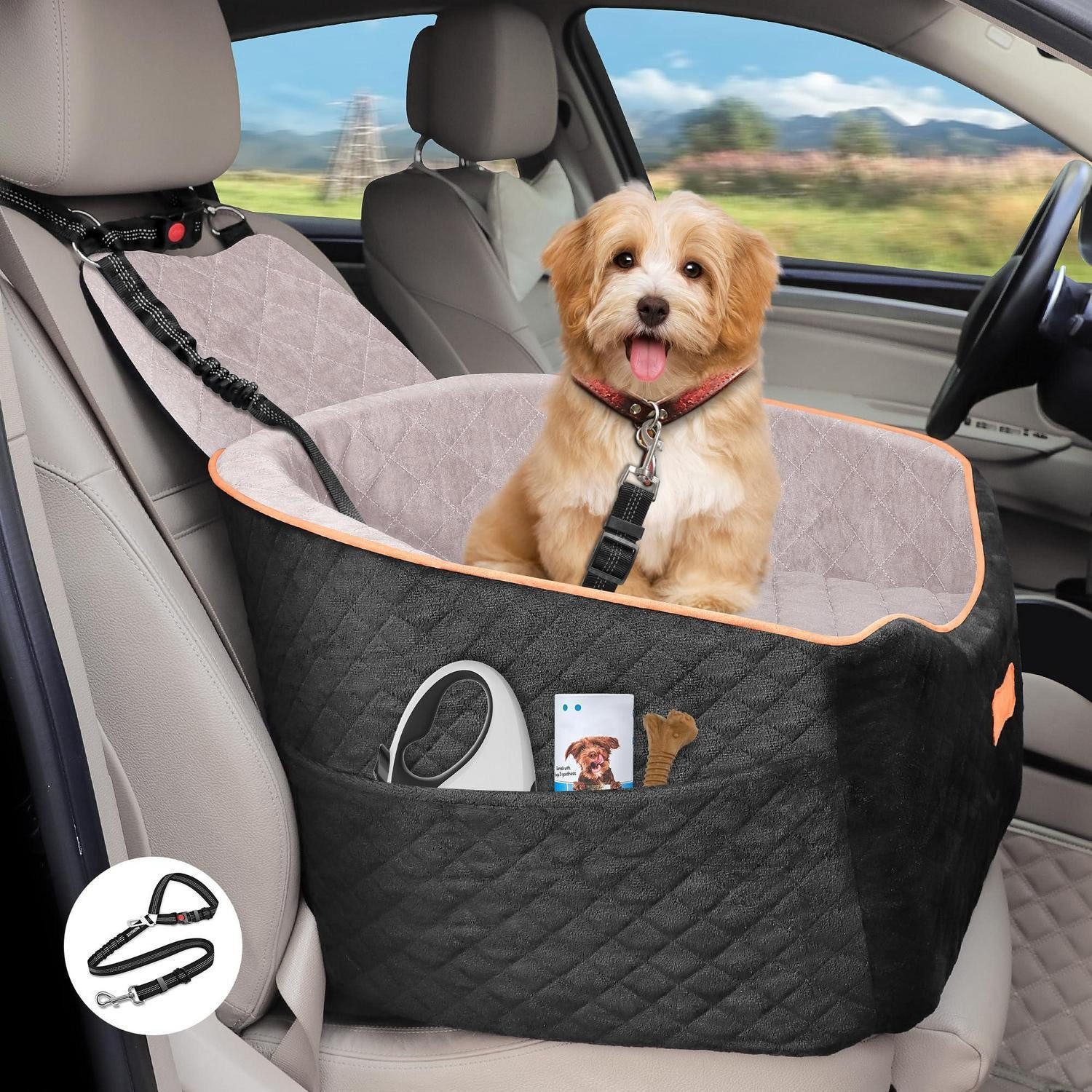 LuxusKollektion Hunde-Autositz Hundesitz Auto bis 16 kg, waschbar, höhenverstellbar, mit Gurt