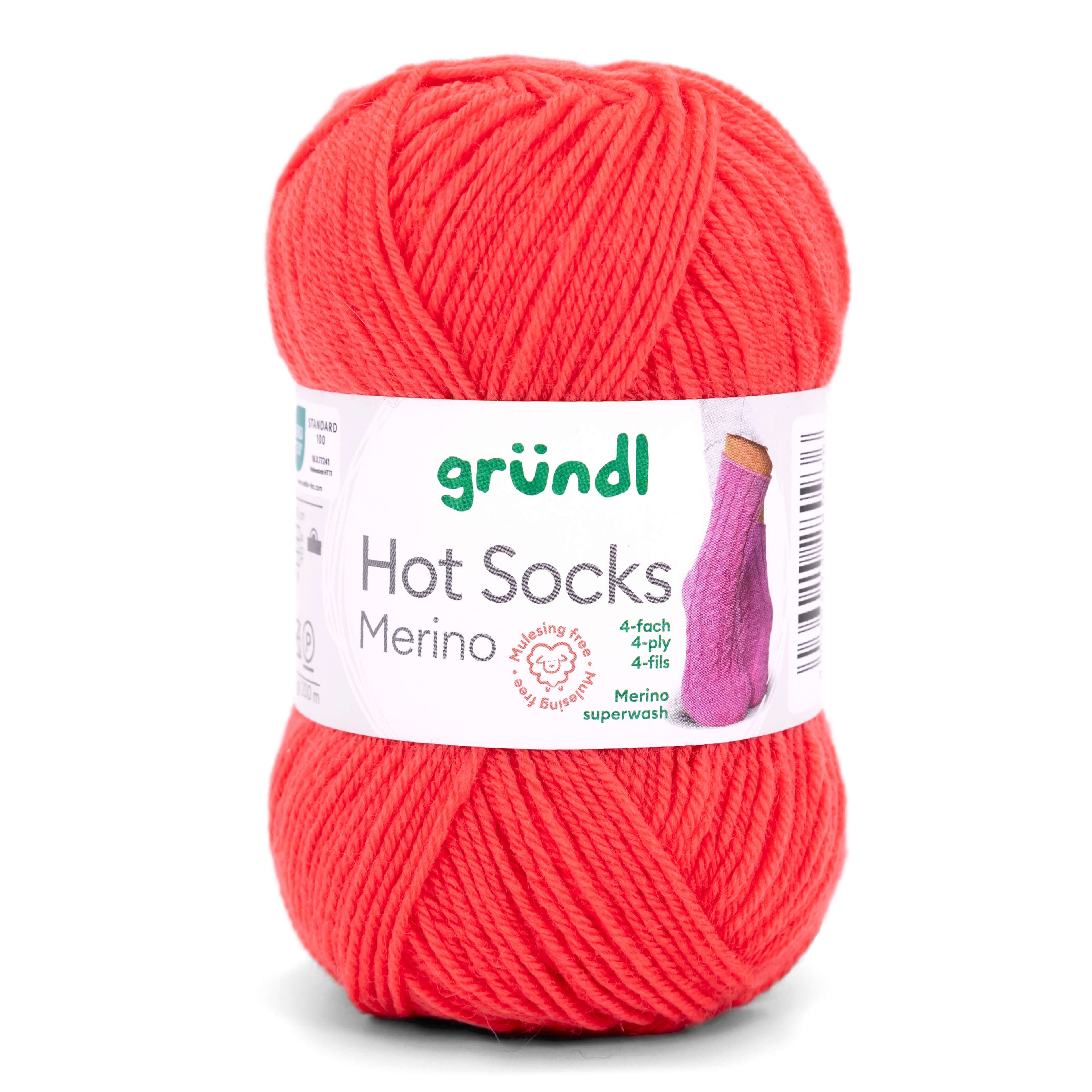 Gründl Hot Socks Merino Sockenwolle 4fädig einfarbig Häkelwolle, 210,00 m (50g Sockengarn 4fach uni, Strumpfwolle 4-fädig / 4-fach mit Merinowolle), 75% Wolle, 25% Polymaid