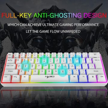 KUIYN 60 % verkabelte, kompakte gaming 61 Tasten, 11 RGB, volle Tasten Tastatur- und Maus-Set, 2400 DPI, optische Maus mit Wabenmuster, Adapter für PS4/Xbox-Gamer