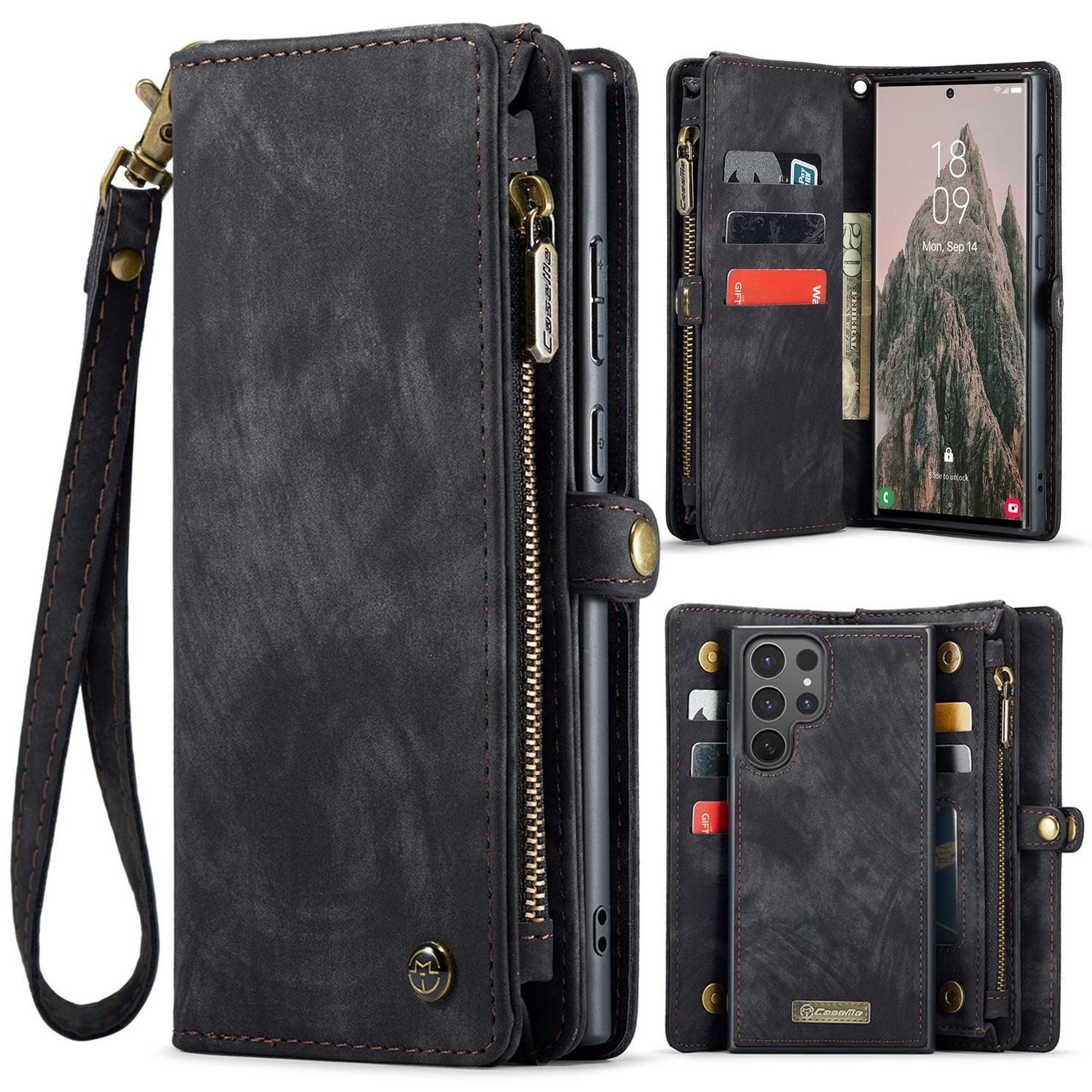 CaseMe Handyhülle Für Samsung Galaxy S25 Ultra 5G Kunstleder Multifunktion Tasche Hülle, Kunst-Leder Schutz Tasche Smart Case Multifunktion