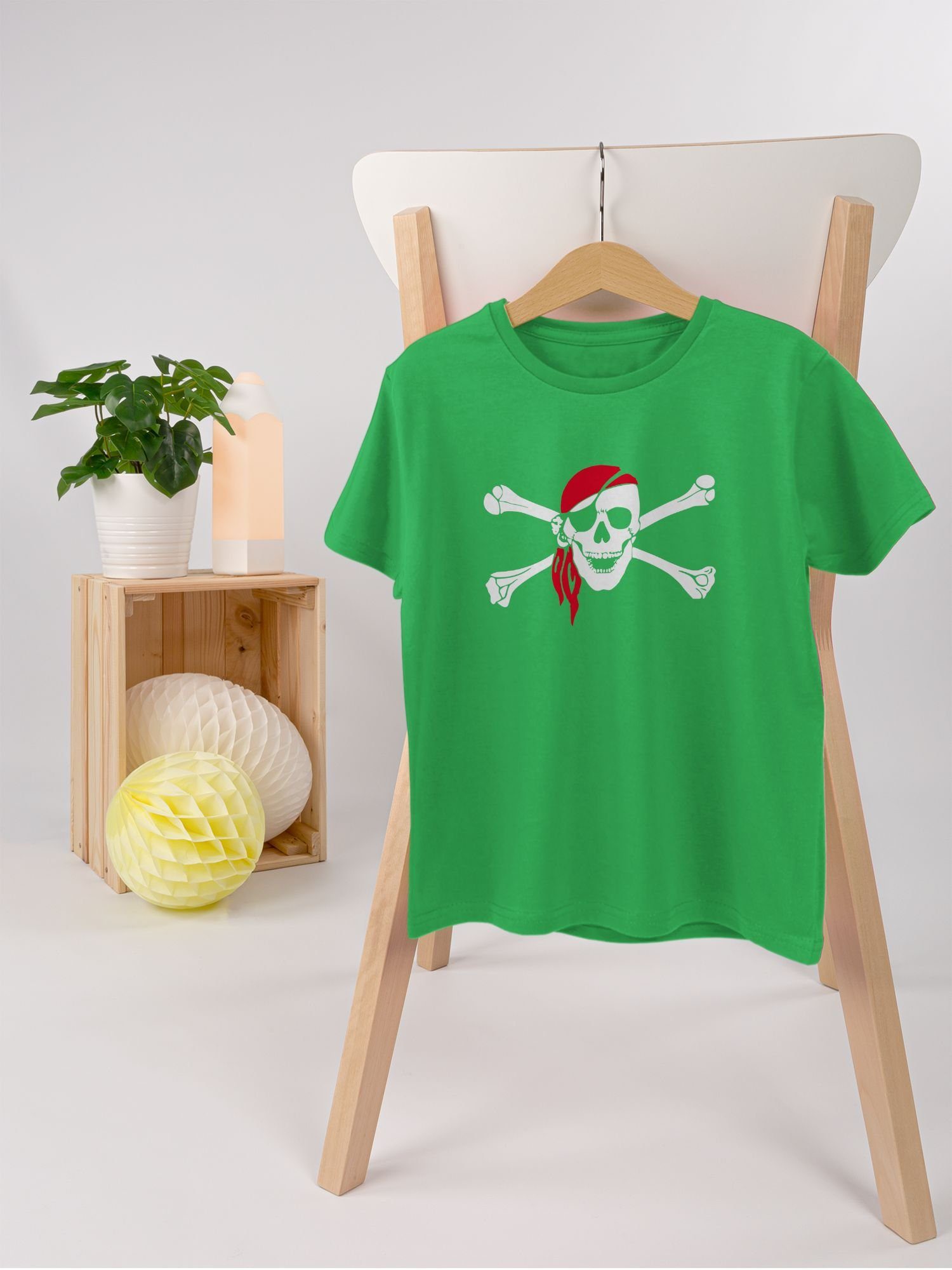 Totenkopf T-Shirt Kindermotive Shirtracer 2 Kopftuch Pirat Grün