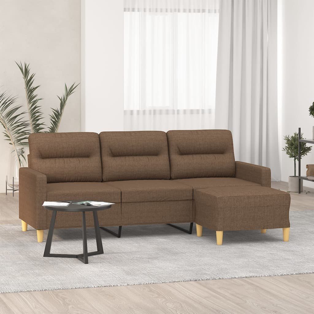 vidaXL Sofa 3-Sitzer-Sofa mit Hocker Braun 180 cm Stoff