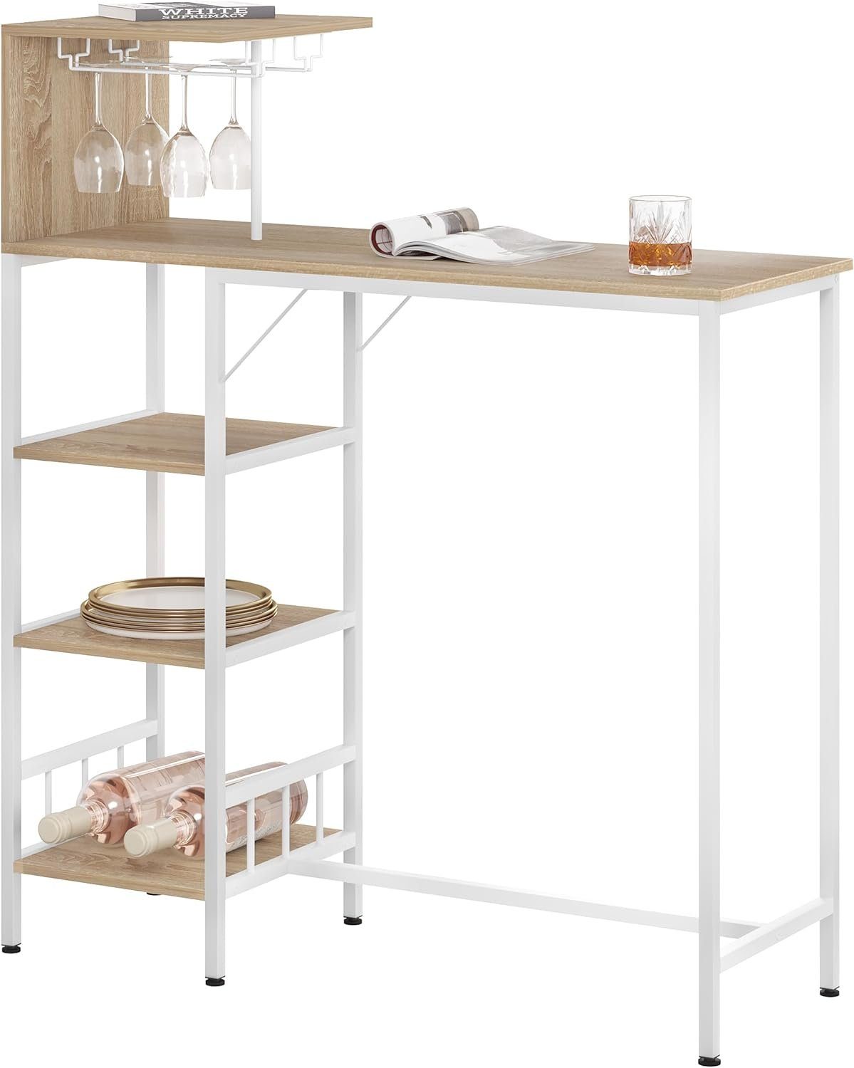 Barwagen Mit Steckdose & USB – Küchenwagen Mit Weinregal, Glashalter, 3 Ebenen, 4 Rollen, 59 Zoll Kabel