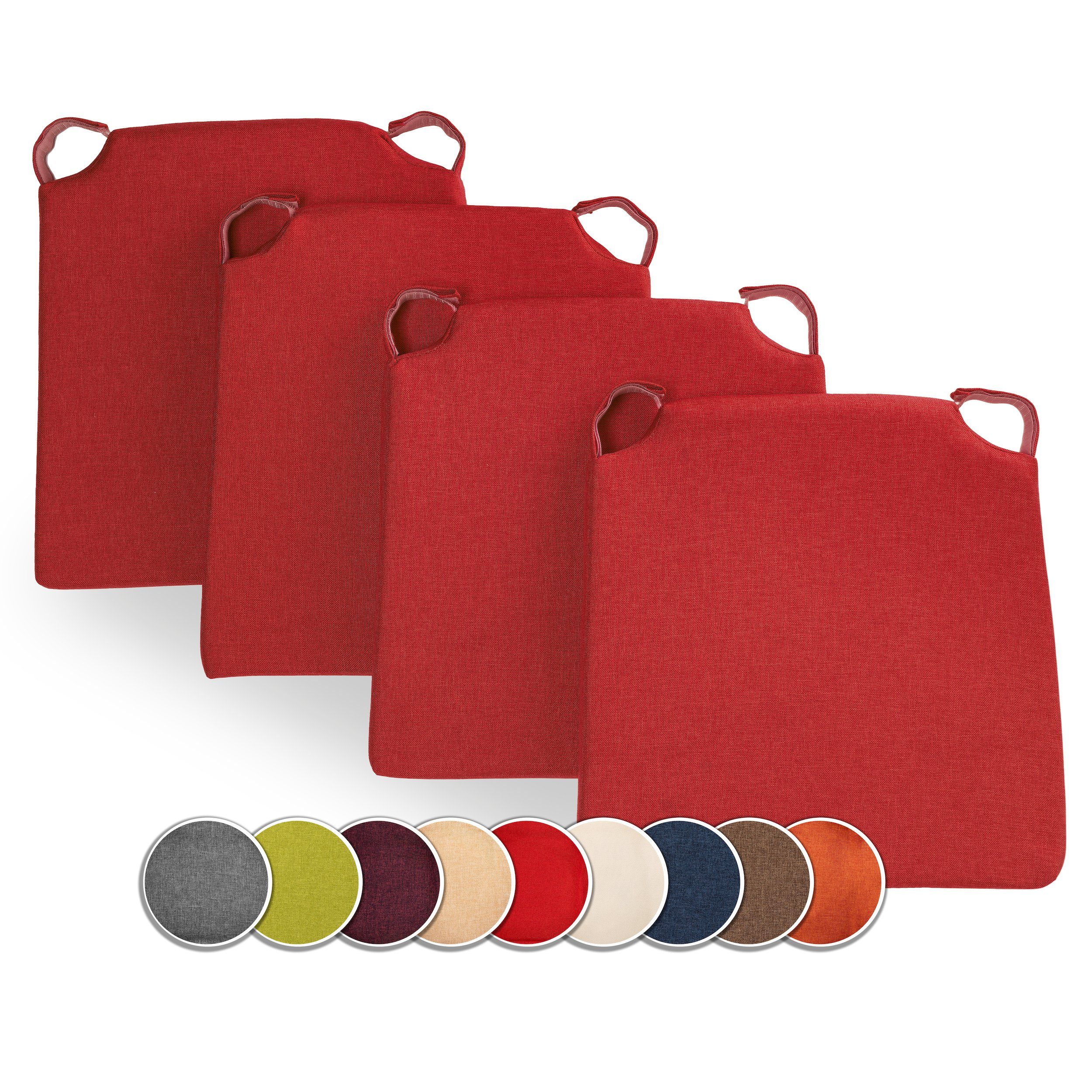 sunnypillow Stuhlkissen 4er Set Kissen Maße: 42 (vorne), 35 (hinten) x 40 x 5 cm