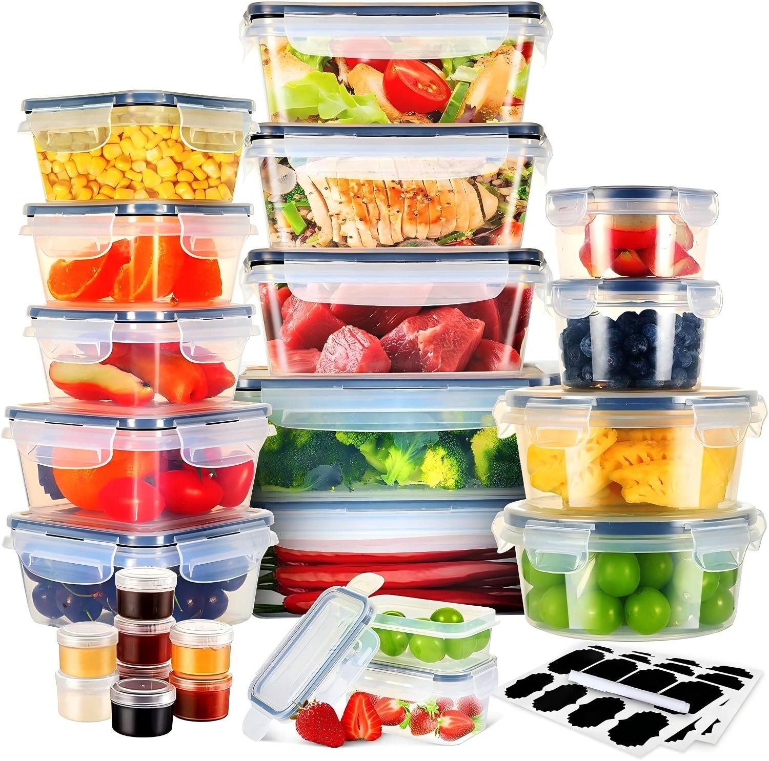 Kityhome Frischhaltedose Vorratsdosen 24er Dosen Set mit Deckel luftdicht BPA frei, PP, (Set, 48-tlg., 7 verschiedene Größen (von 36 ml bis 1000 ml), Geeignet für Zuhause, Büro, Reisen, Picknicks