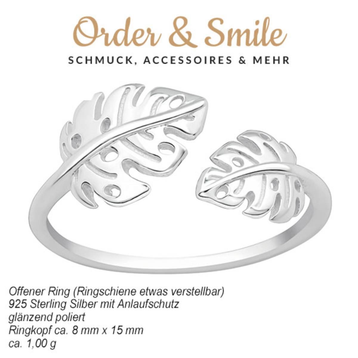 Order & Smile Schmuck Silberring Ring offen Silber 925 mit Blätter günstig online kaufen