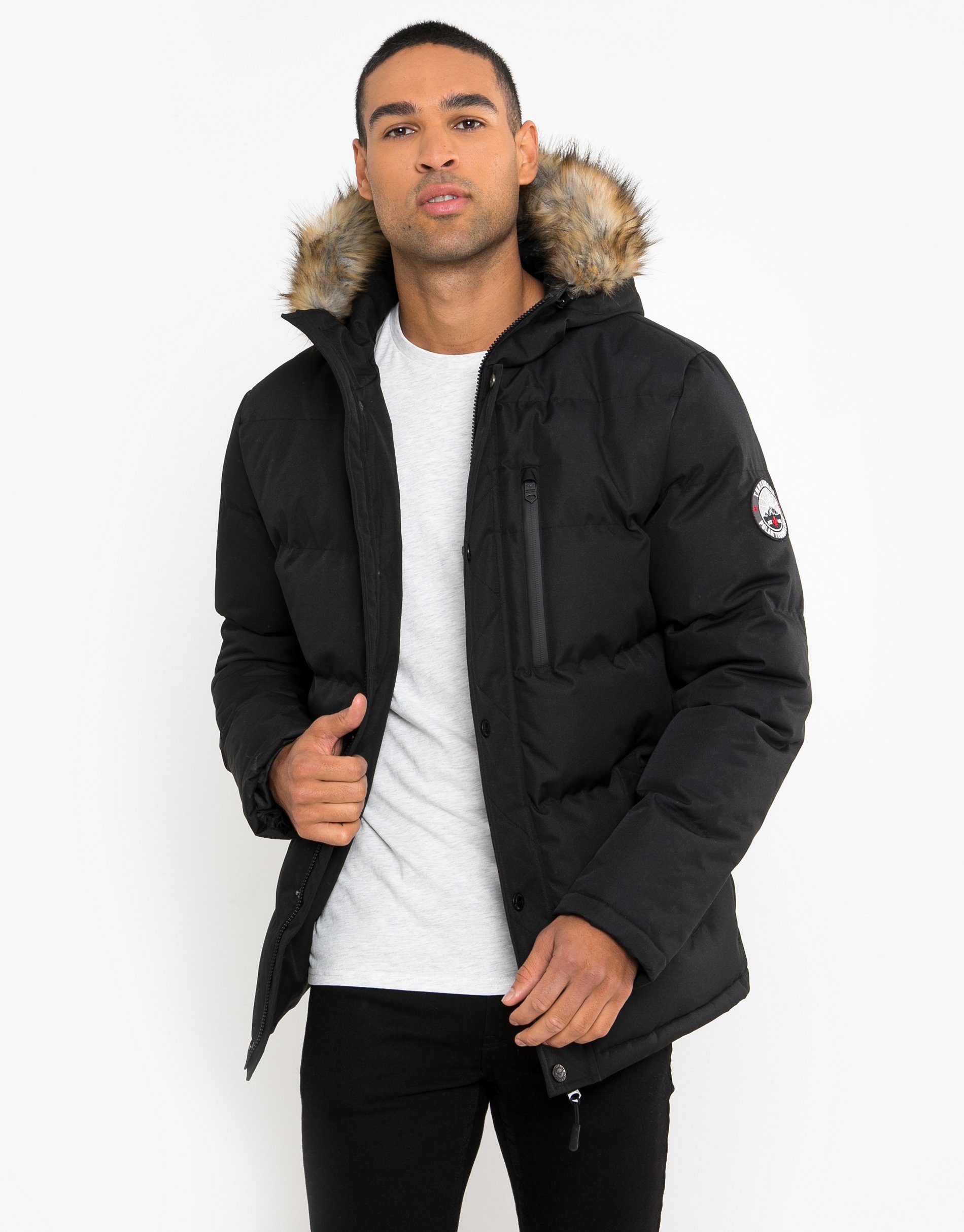 Threadbare Winterjacke THB Jacket Arnwood Padded Global Recycled Standard (GRS) zertifiziert Black- schwarz