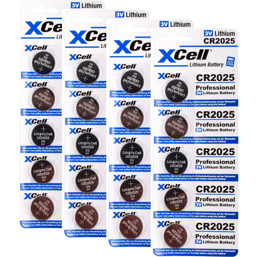 XCell 20x CR2025 Lithium-Knopfzelle 3V / 170mAh (4x 5er Pack) Knopfzelle