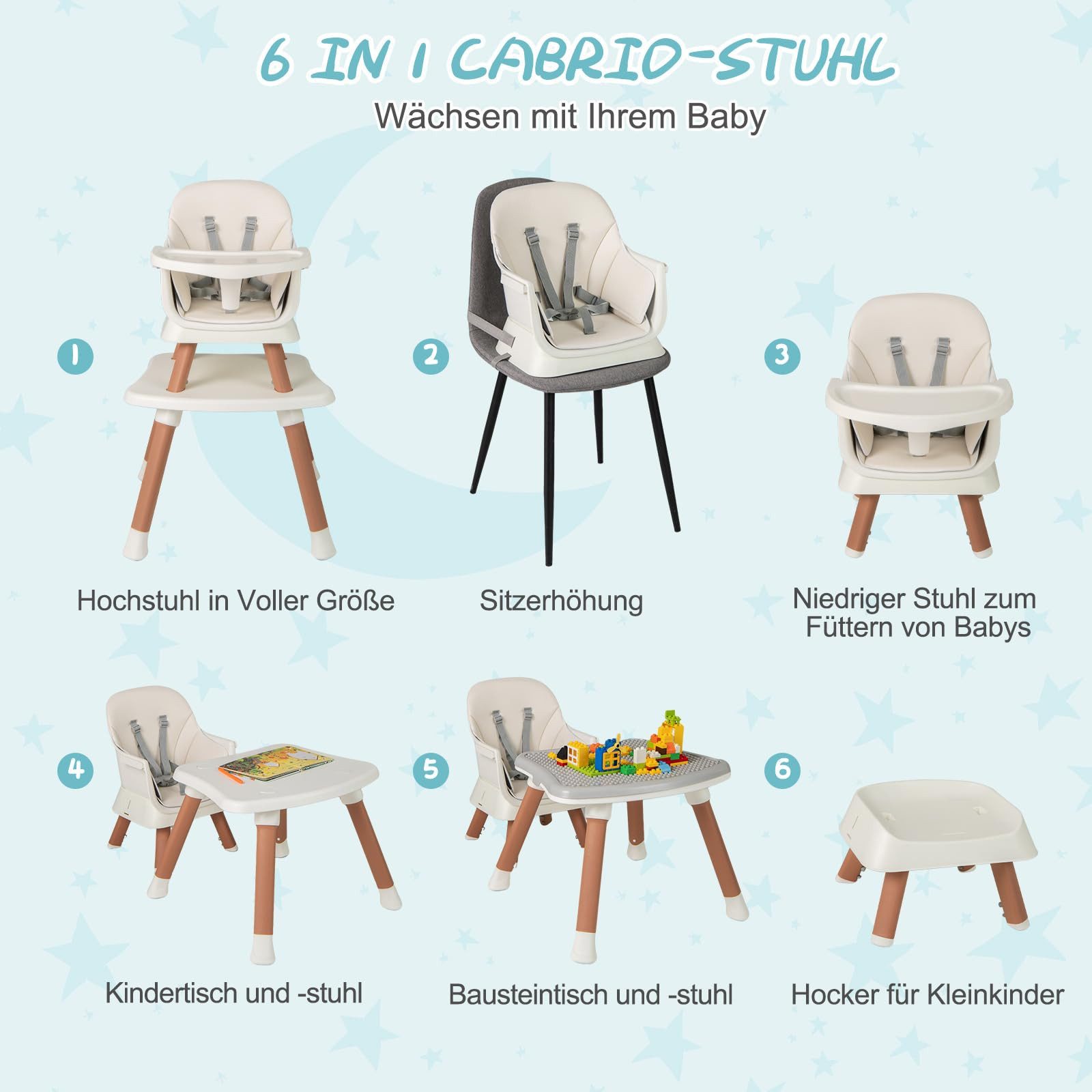 COSTWAY Hochstuhl, 6in1 Kombihochstuhl, Babystuhl, mit günstig online kaufen