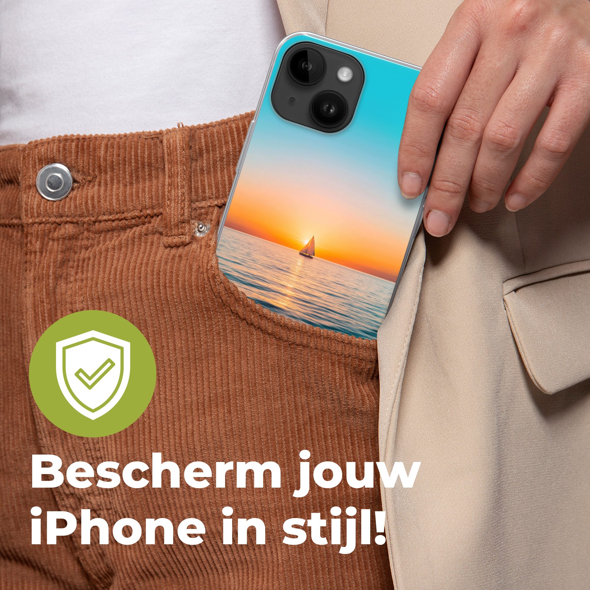 MuchoWow Handyhülle für Apple iPhone 14 Meer - Segelboot - Sonnenuntergang, Smartphone-Bumper, Print, Handy Schutzhülle Dünn