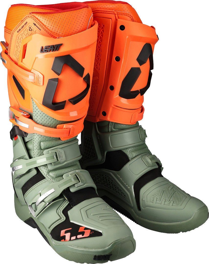 5.5 Enduro Motocross Stiefel Oliv/Orange Moto Motorradstiefel Flexlock Leatt