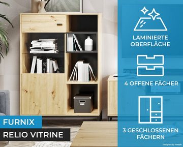 Furnix Vitrine RELIO WIT90 Highboard mit Metallgestell Weiß o. Artisan B90 x H130 x T40 cm