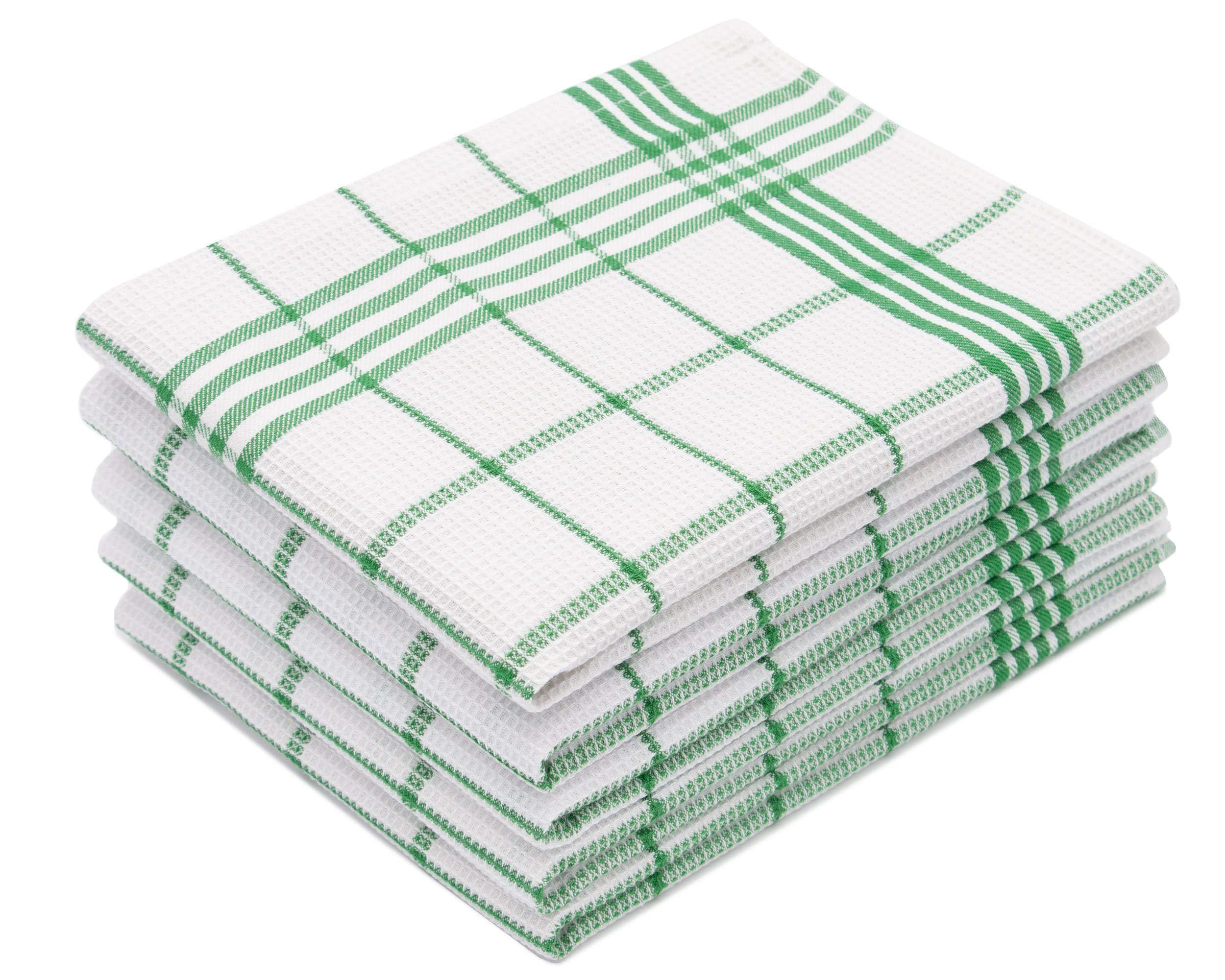 ZOLLNER Geschirrtuch, (Spar-Set, 5-tlg), Waffelpique-Muster, saugstark, weich, Waffelpique, 50 x 70 cm, 100% Baumwolle, von Hotelwäschespezialisten grün-weiß