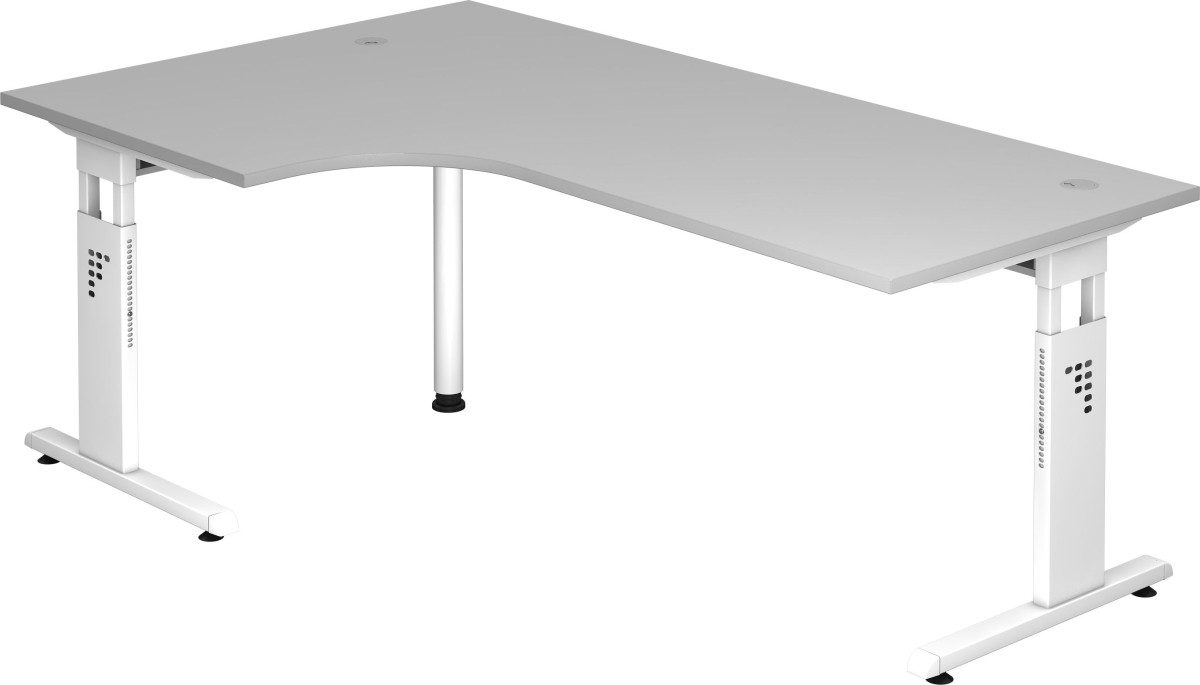 HAMMERBACHER Schreibtisch Winkeltisch C-Fuß 200x120cm 90 Grad Grau/Weiß