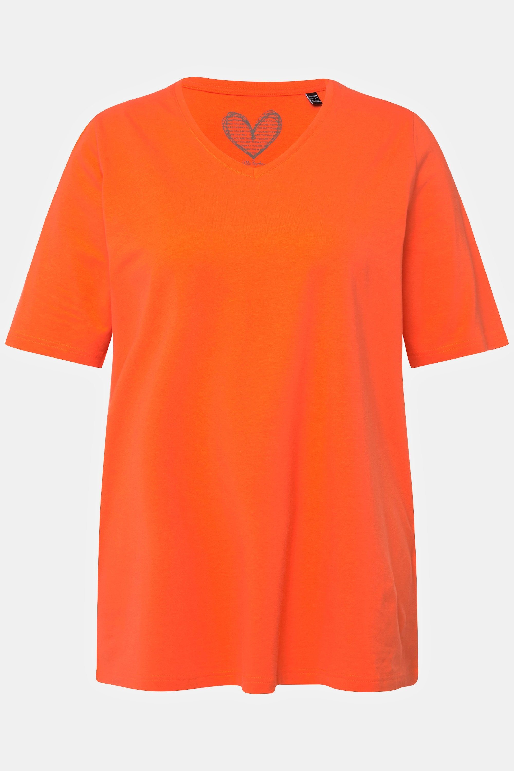 Popken A-Linie T-Shirt Ulla Halbarm mandarine V-Ausschnitt Rundhalsshirt