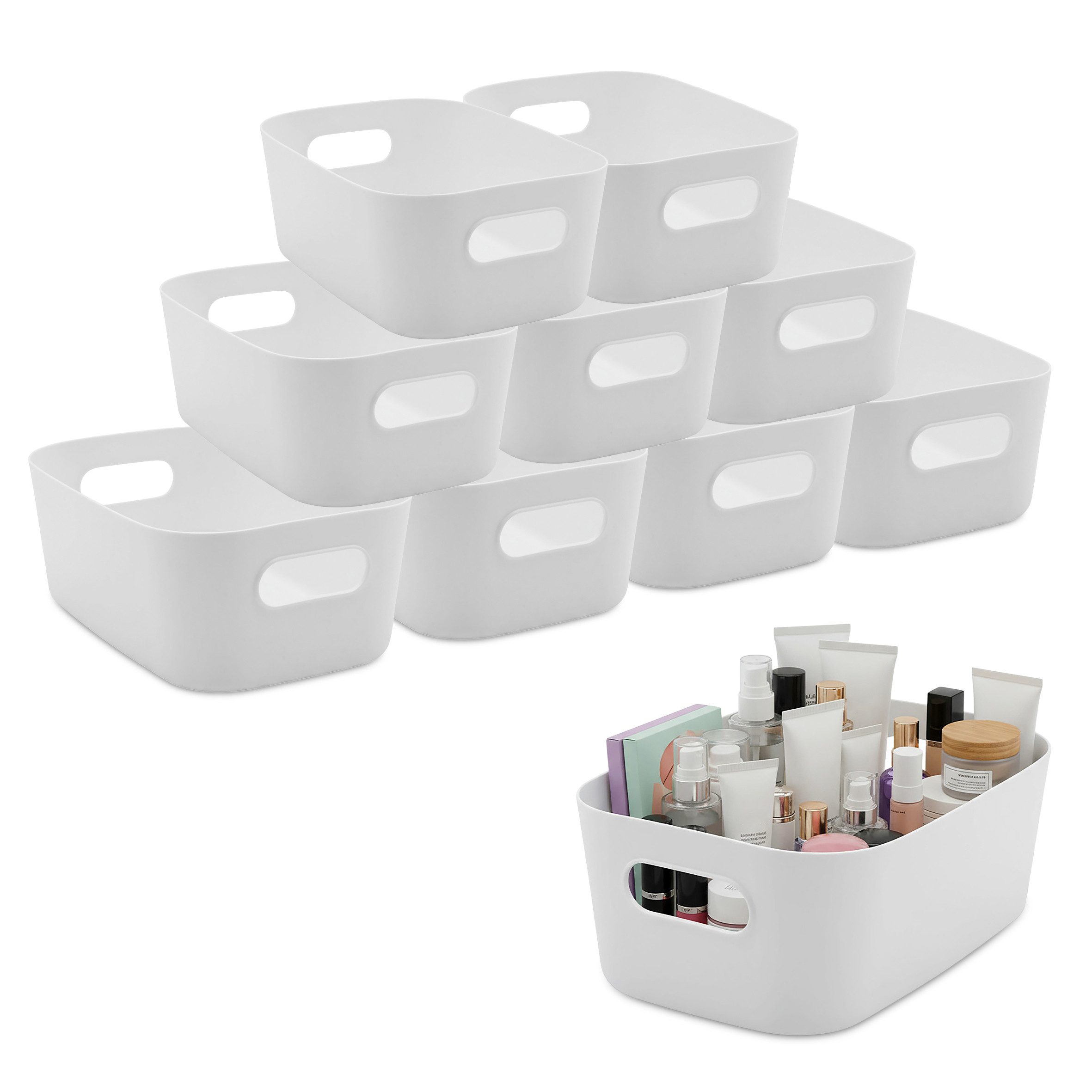 Spetebo Aufbewahrungsbox Kunststoff Organizer Box weiß mit Griffen 24 x 17 cm (Set, 1 St., 1), mit praktischen integrierten Tragegriffen