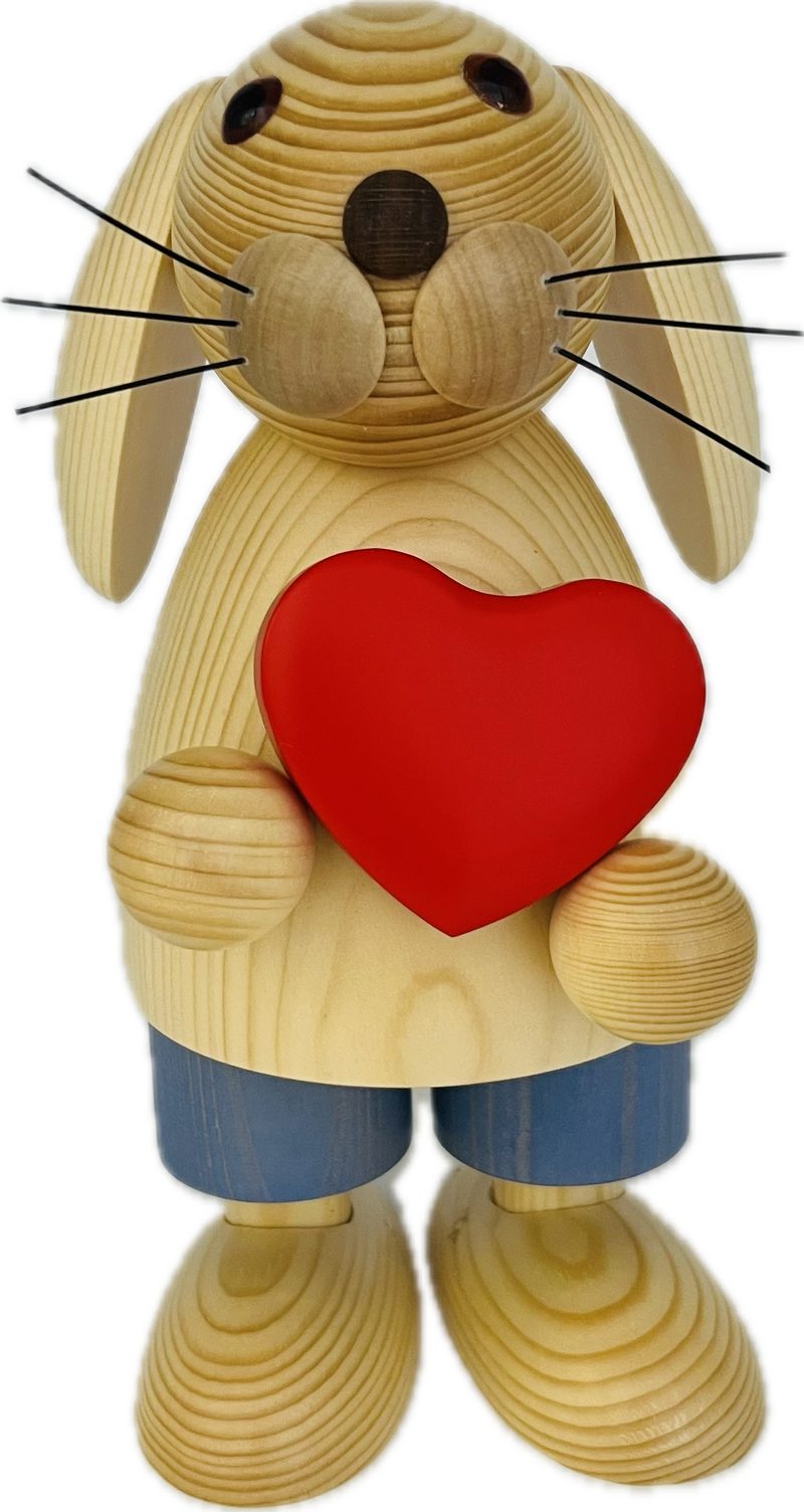 Richard Glaesser Osterhase Hase natur mit Herz 32cm groß aus Holz, Handwerkskunst original Erzgebirge
