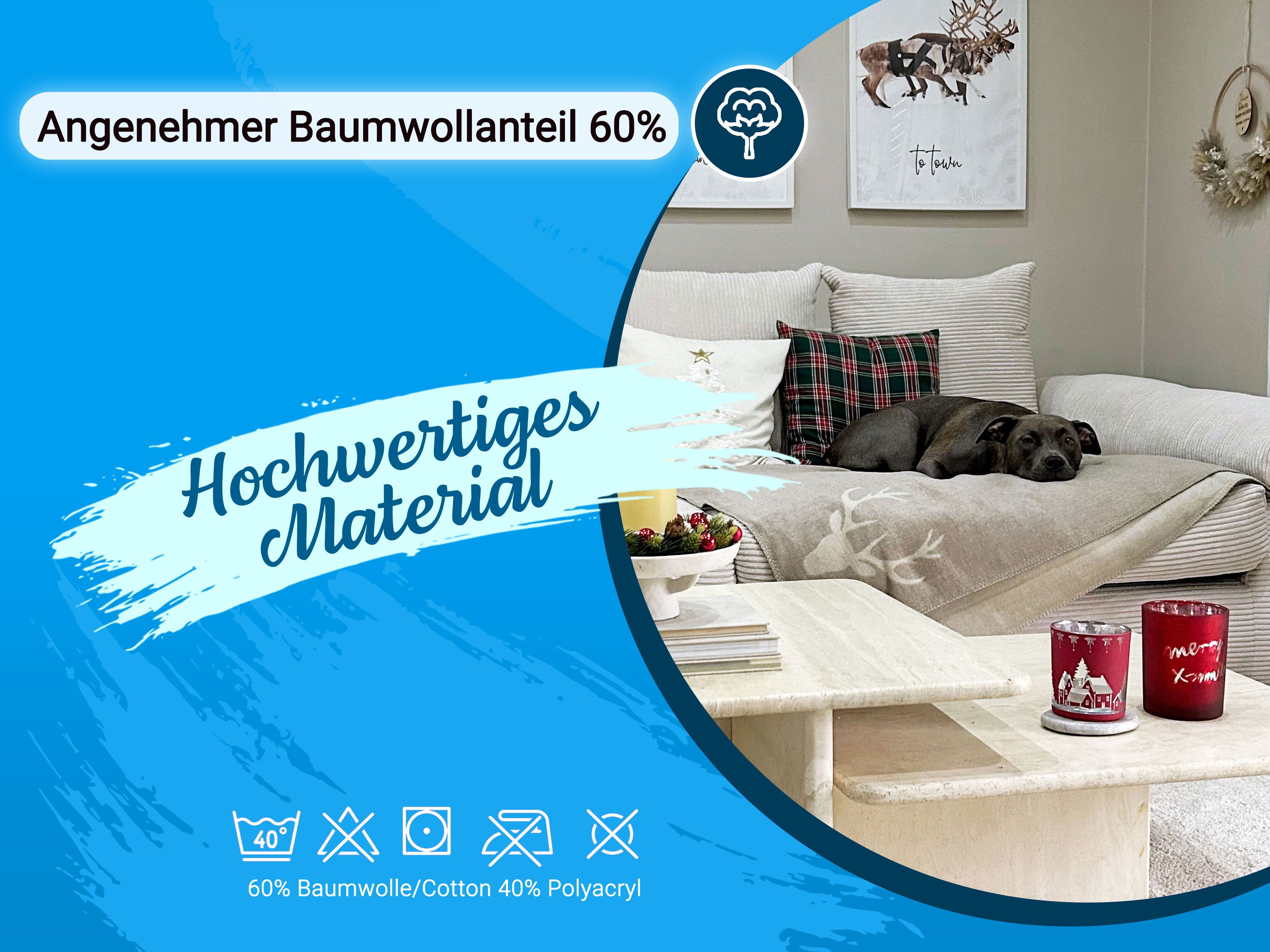 Wohndecke, ZOLLNER, mit Hirschkopf, Wendedecke, hochwertige günstig online kaufen
