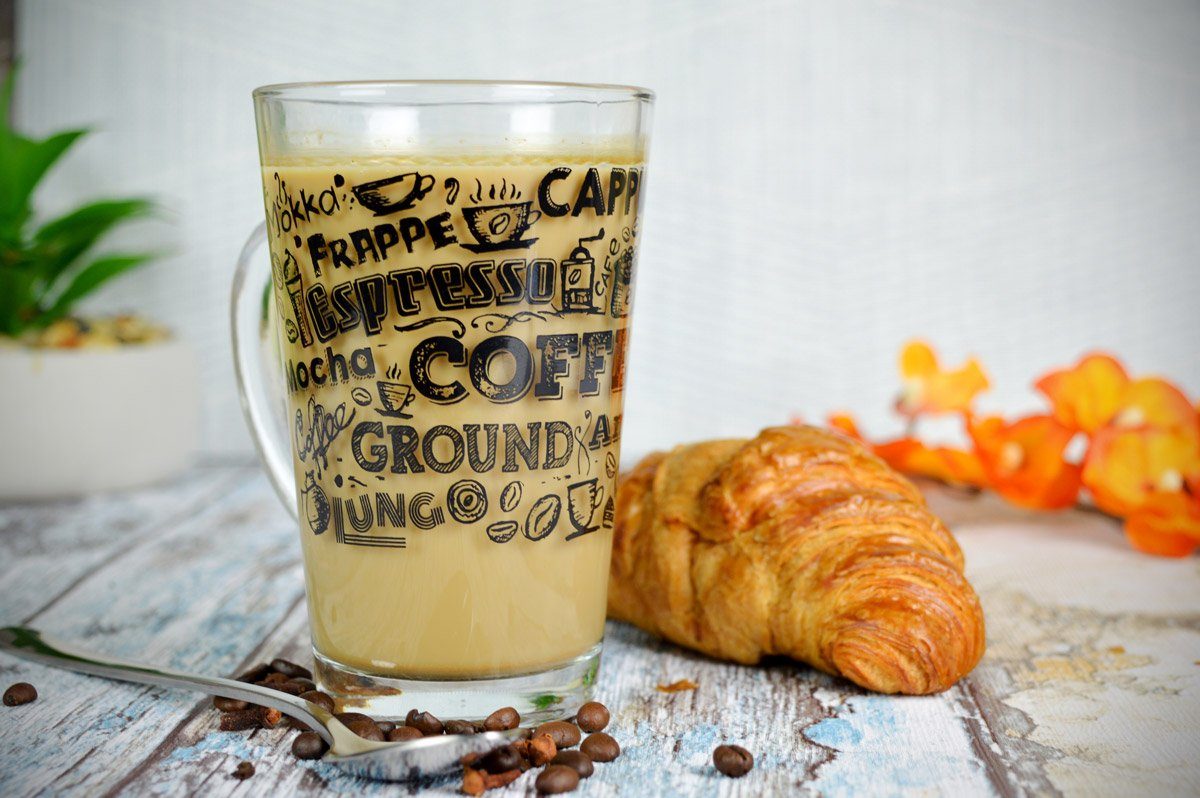 Sendez Gläser-Set 6 Latte Macchiato Gläser 300ml mit Kaffee-Aufdruck, Glas